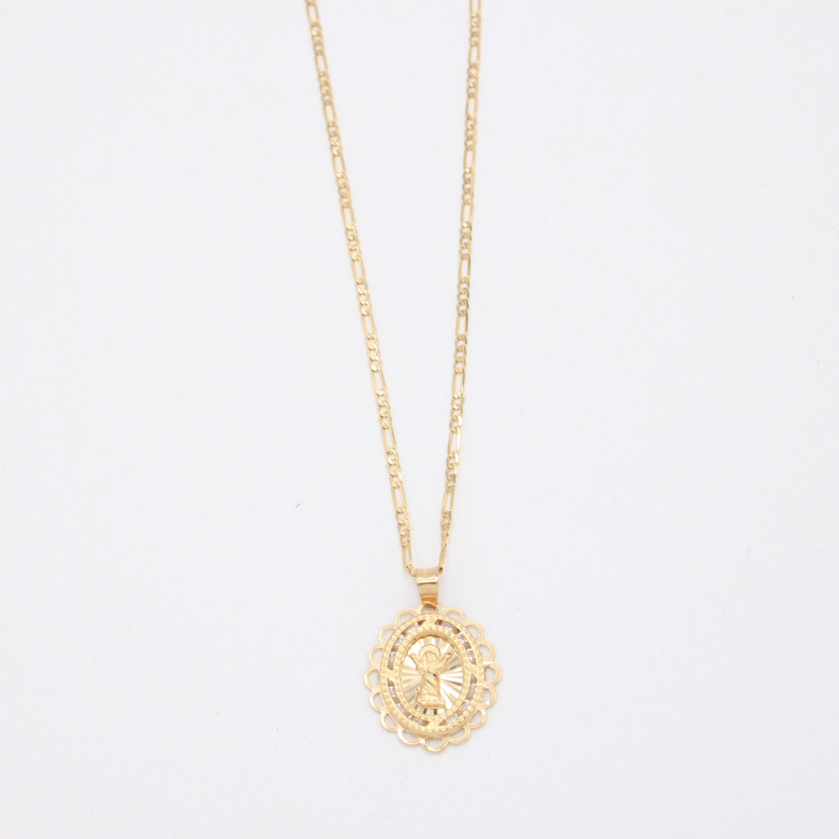 Gargantilla de Oro 14k Tejido 3x1 con Dije de Niño Dios con Zirconias mod. 11200