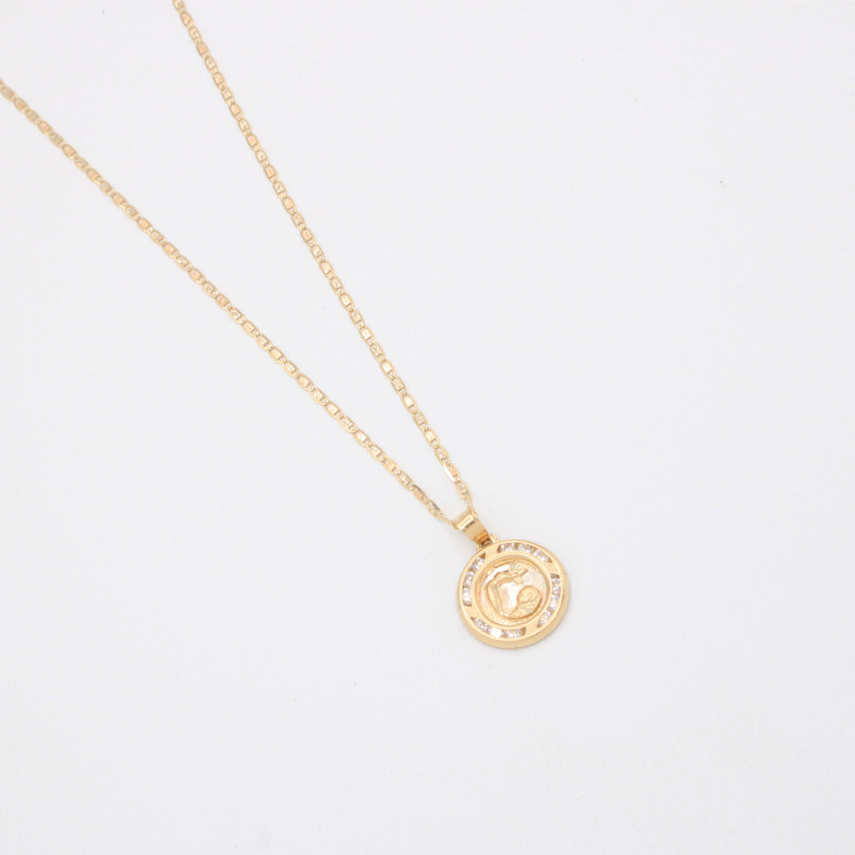 Gargantilla de Oro 14k Tejido Navaja con Dije Bautizo mod. 11201