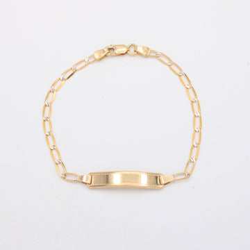 Esclava de Oro 14k para Niño Tejido Inglés con Diamantado y Placa Detallada mod. 11206