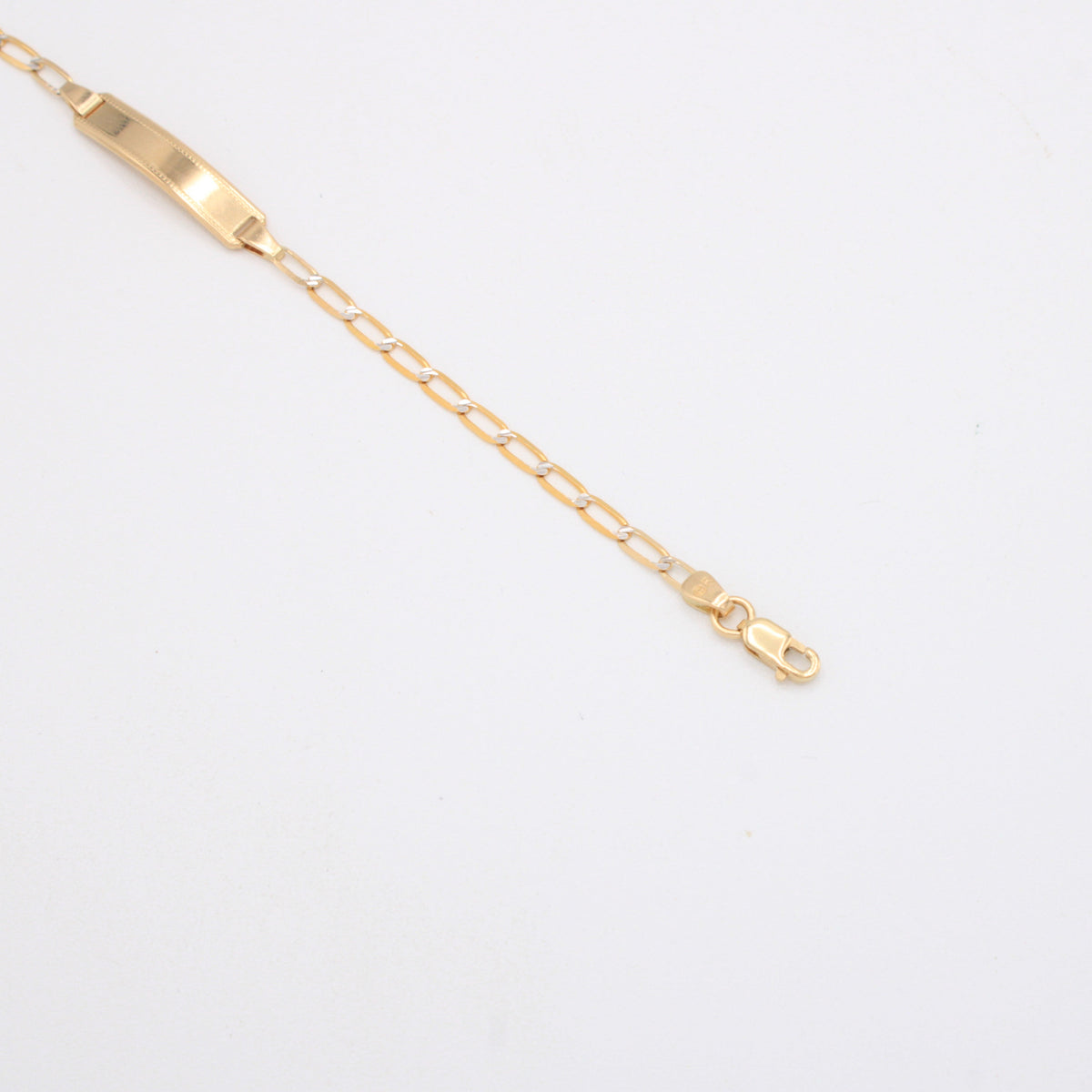 Esclava de Oro 14k para Niño Tejido Inglés con Diamantado y Placa Detallada mod. 11206