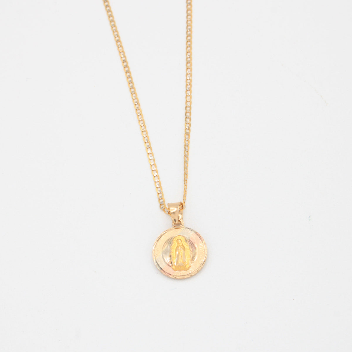 Gargantilla de Oro 14k Tejido Barbado con Dije Doble Vista de Cristo y Virgen mod. 11204