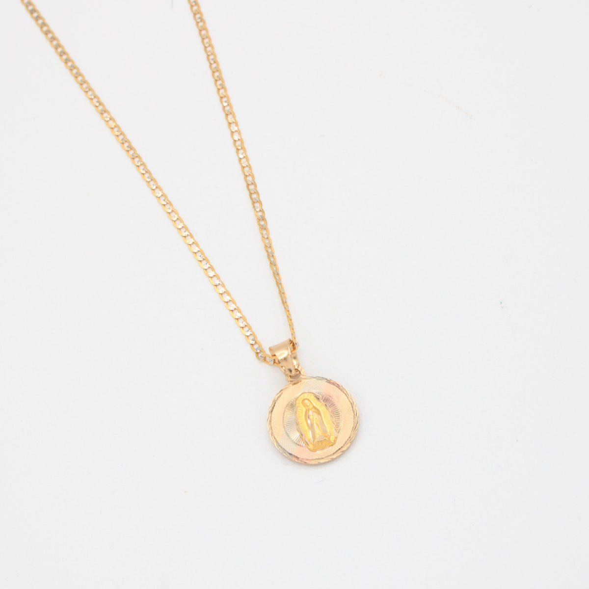 Gargantilla de Oro 14k Tejido Barbado con Dije Doble Vista de Cristo y Virgen mod. 11204