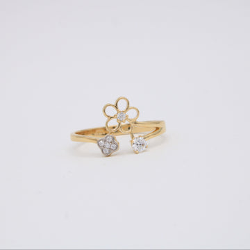 Anillo de Oro 14k Con Diseño de Flor y Doble Zirconia Elegante mod.11213