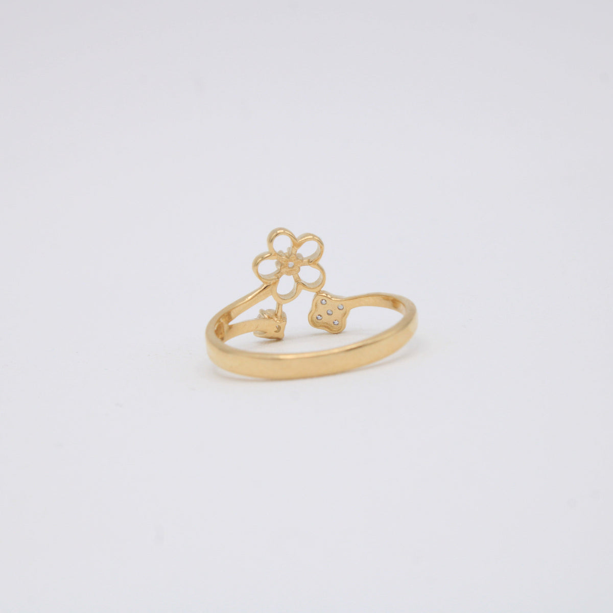 Anillo de Oro 14k Con Diseño de Flor y Doble Zirconia Elegante mod.11213