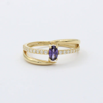 Anillo de Oro 14k Diseño Cruzado con Zirconia Morada Oval y Carril de Zirconias mod. 10388