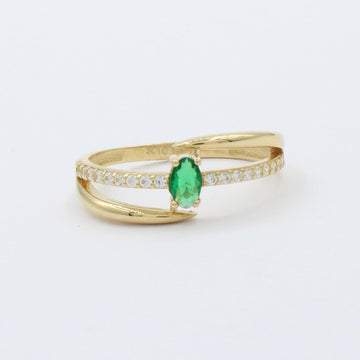 Anillo de Oro 14k Diseño Cruzado con Zirconia Verde Oval y Carril de Zirconias mod. 10389