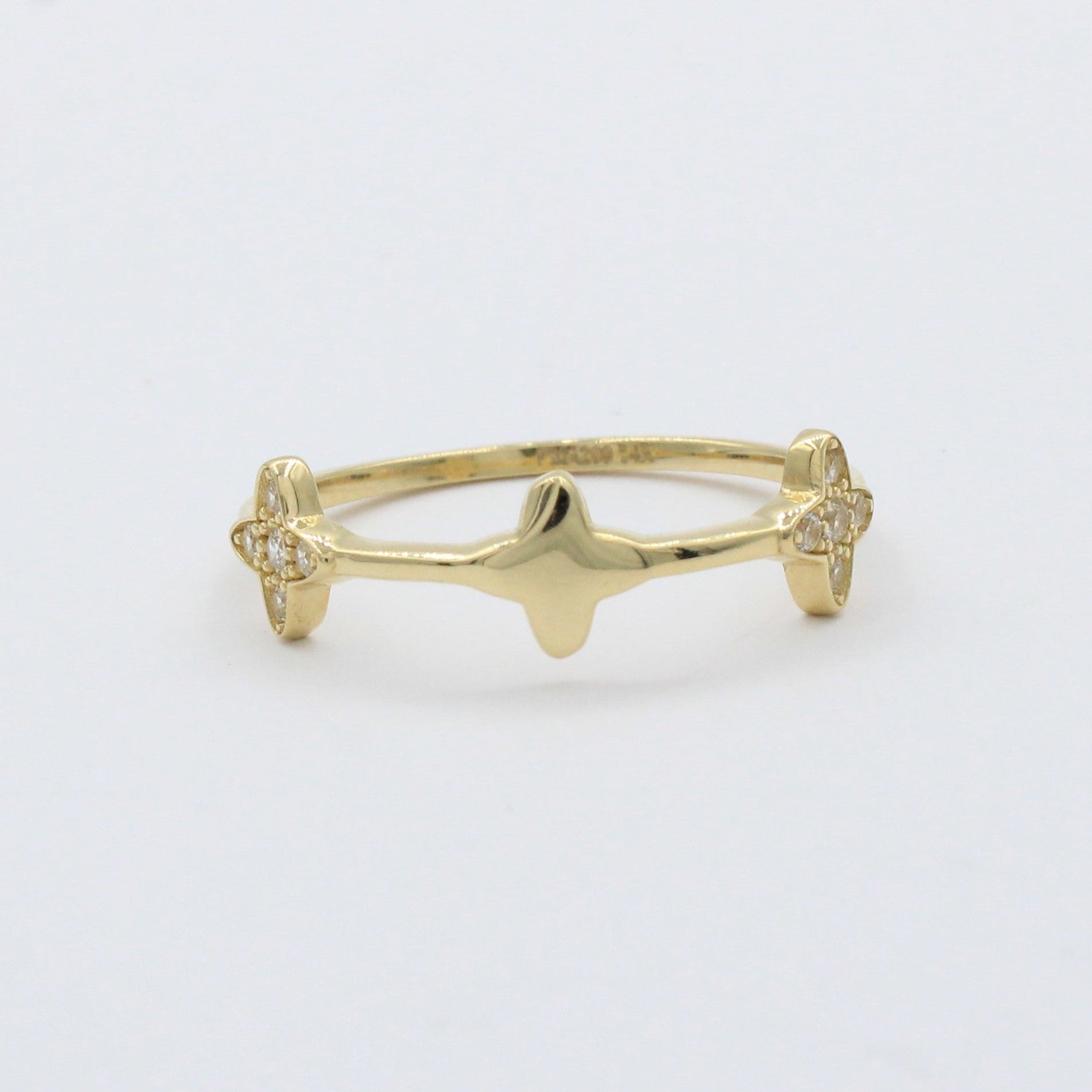 Anillo de Oro 14k Diseño de Tréboles con Incrustado de Zirconias mod. 10392