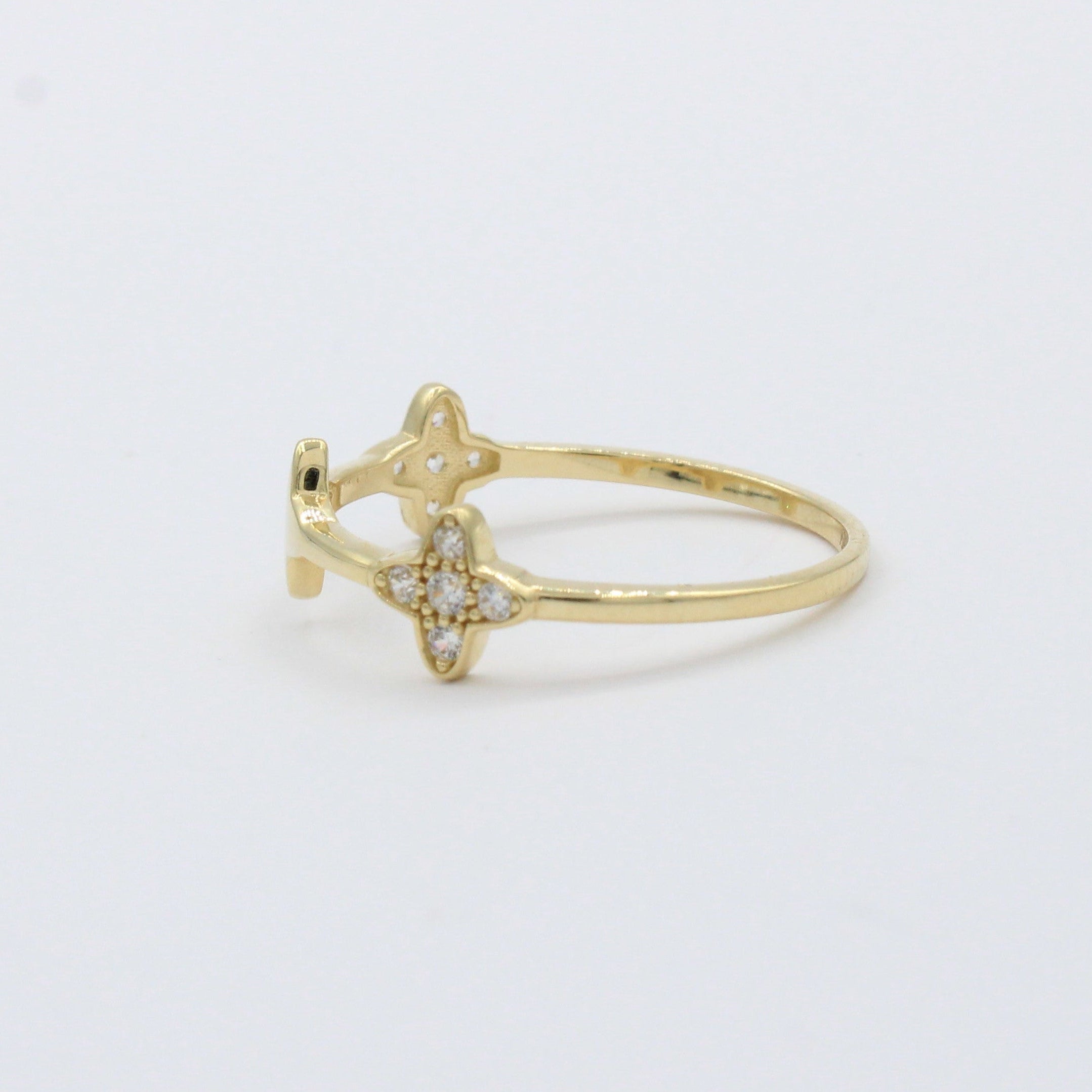 Anillo de Oro 14k Diseño de Tréboles con Incrustado de Zirconias mod. 10392