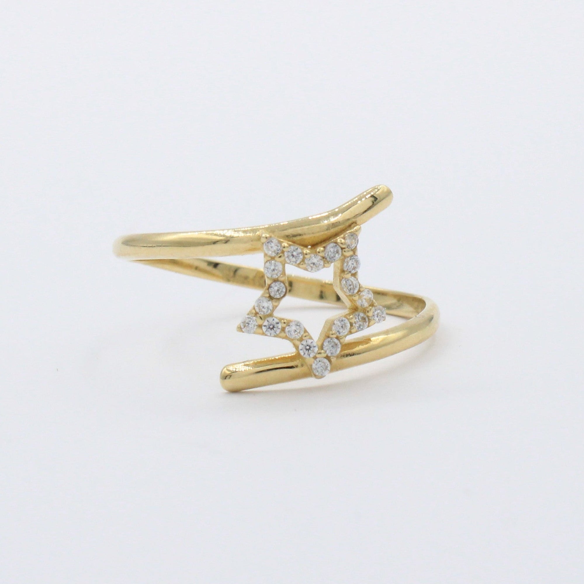 Anillo de Oro 14k Diseño Cruzado con Estrella Incrustado en Zirconias mod. 10393