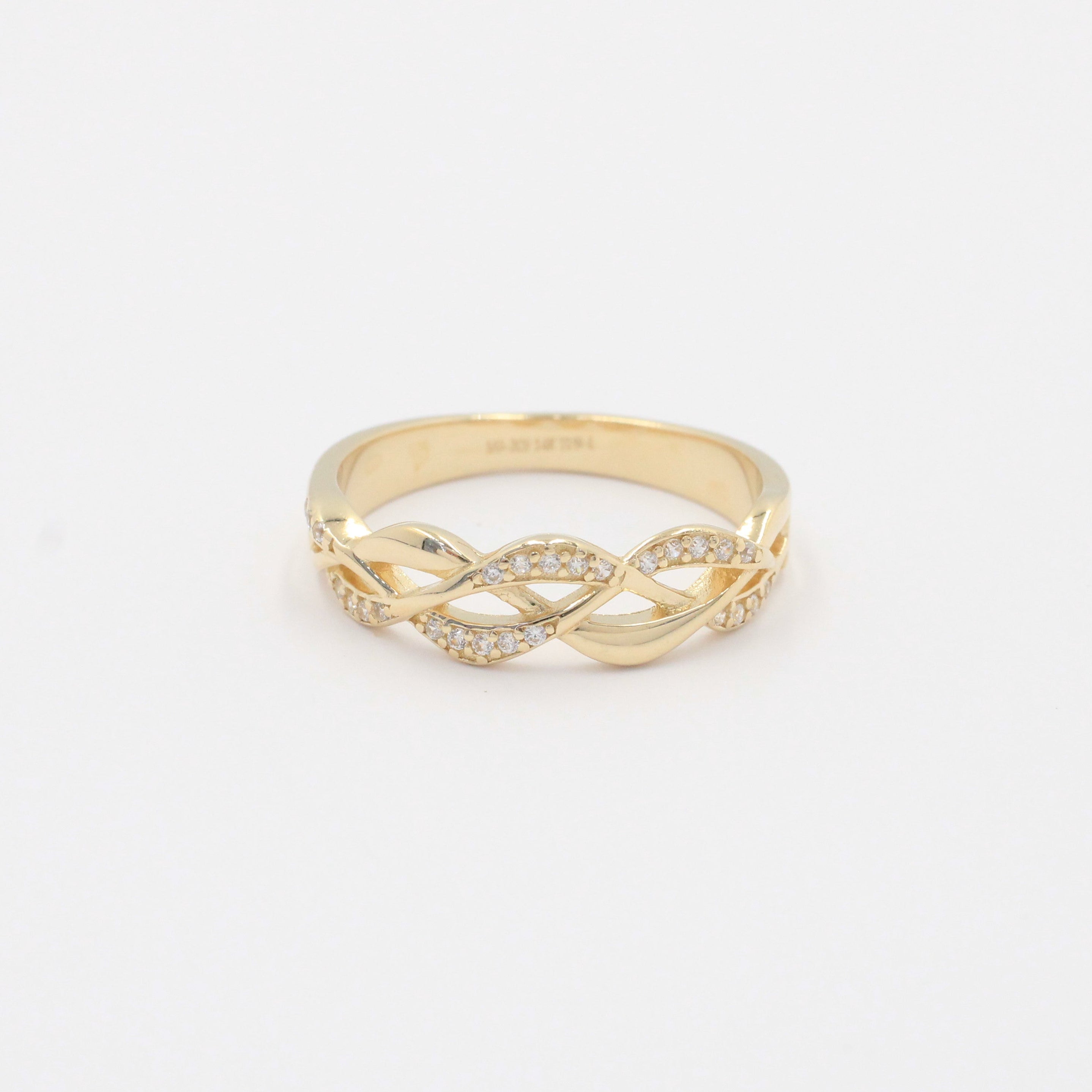 Anillo de Oro 14k Diseño Trenzado con Incrustado de Zirconias mod. 9958