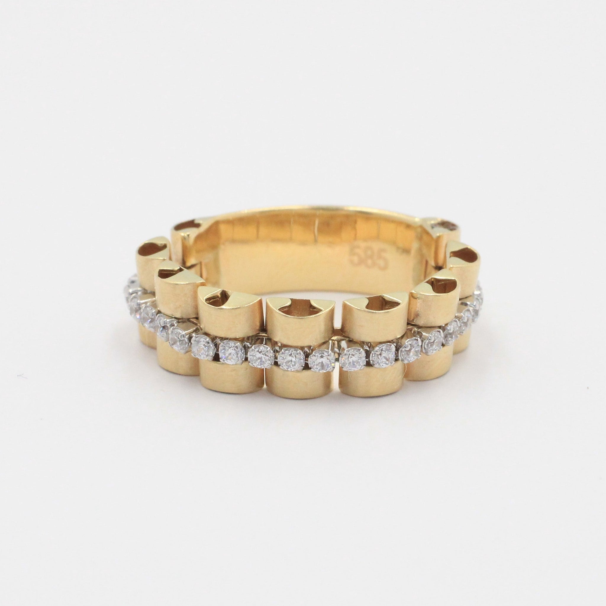 Anillo de Oro 14k Tejido Ensamblado Flexible con Incrustado de Zirconias mod. 9971