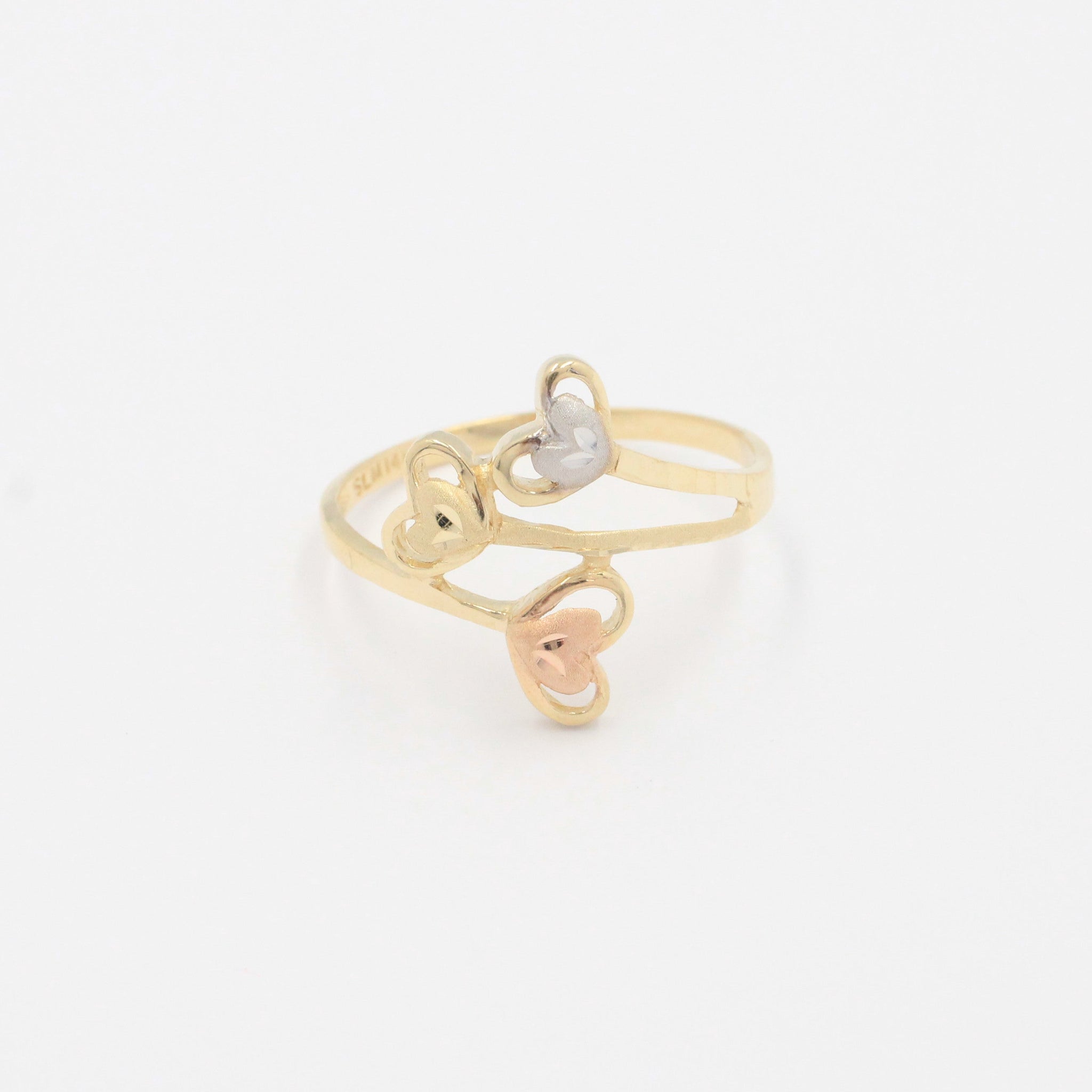 Anillo de Oro 14k Florentino con Diseño de Triple Corazón mod. 9978