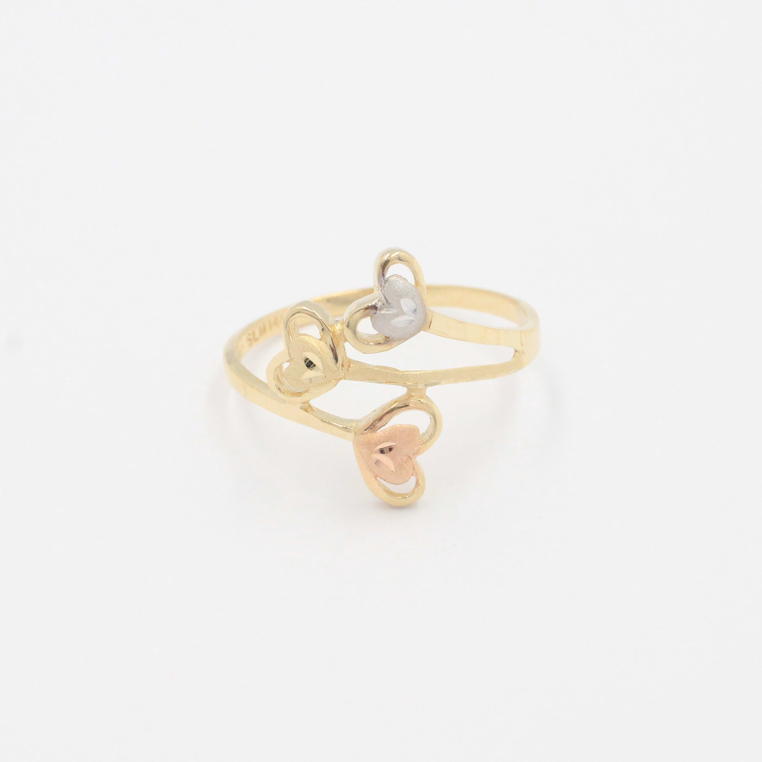 Anillo de Oro 14k Florentino con Diseño de Triple Corazón mod. 9978