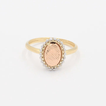 Anillo de Oro 14k Florentino con Placa Ovalada y Marco de Esferas mod. 9984