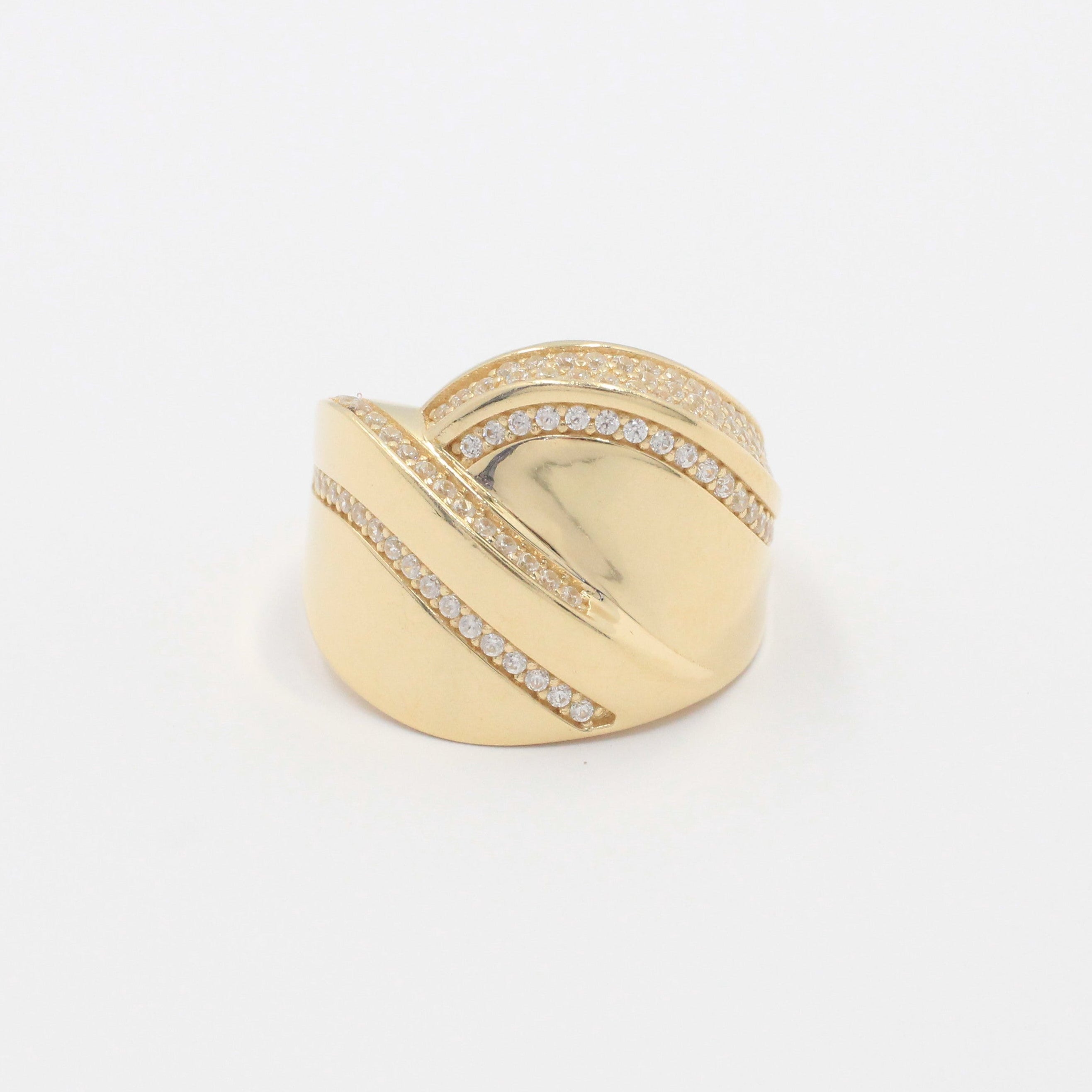 Anillo de Oro 14k Envoltura Cruzada con Incrustado de Zirconias  mod. 9986