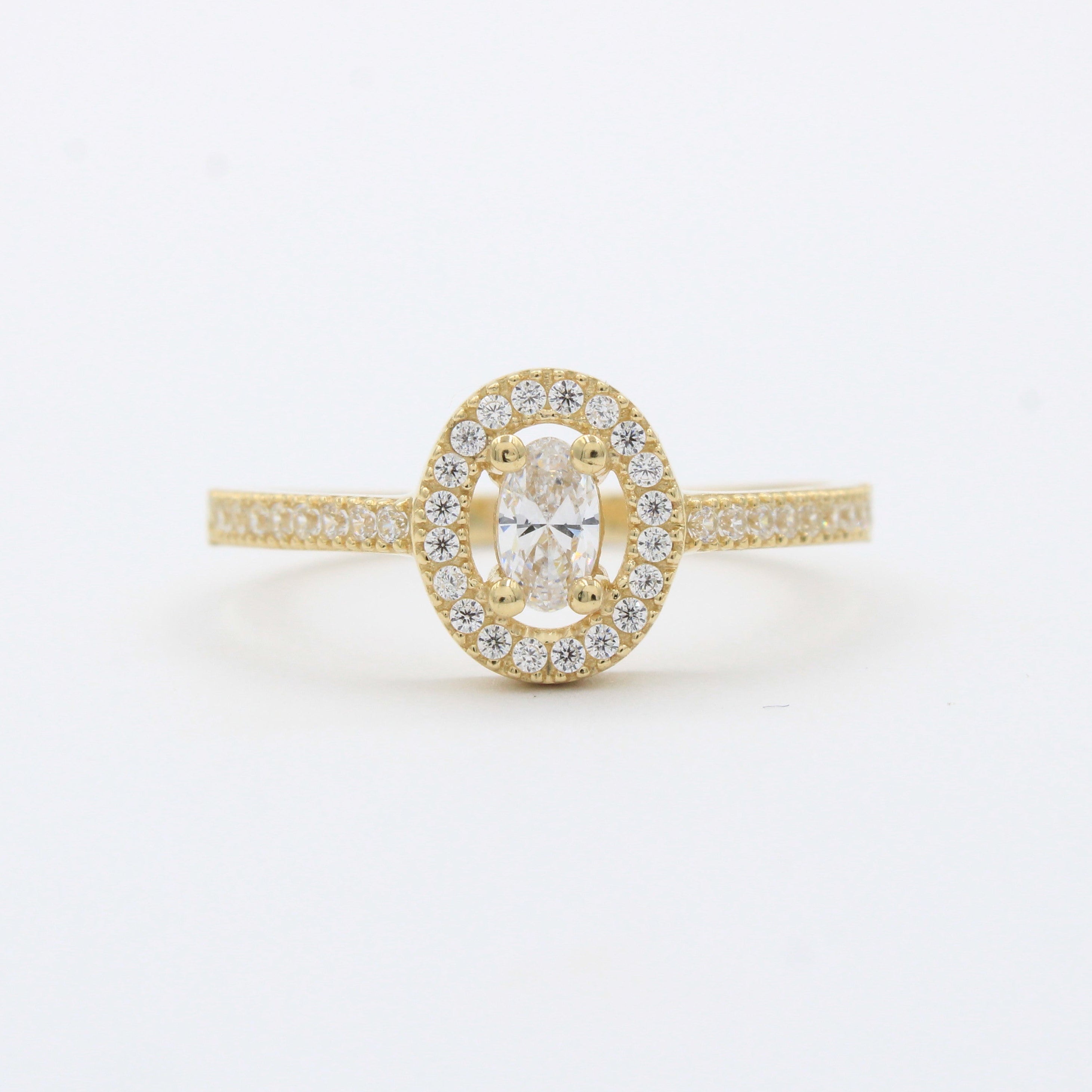 Anillo de Compromiso en Oro 14k Diseño Oval Incrustado de Zirconias mod. 10416