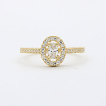 Anillo de Compromiso en Oro 14k Diseño Oval Incrustado de Zirconias mod. 10416