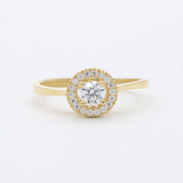 Anillo de Compromiso en Oro 14k Diseño Central Circular con Zirconias Brillantes mod. 10418