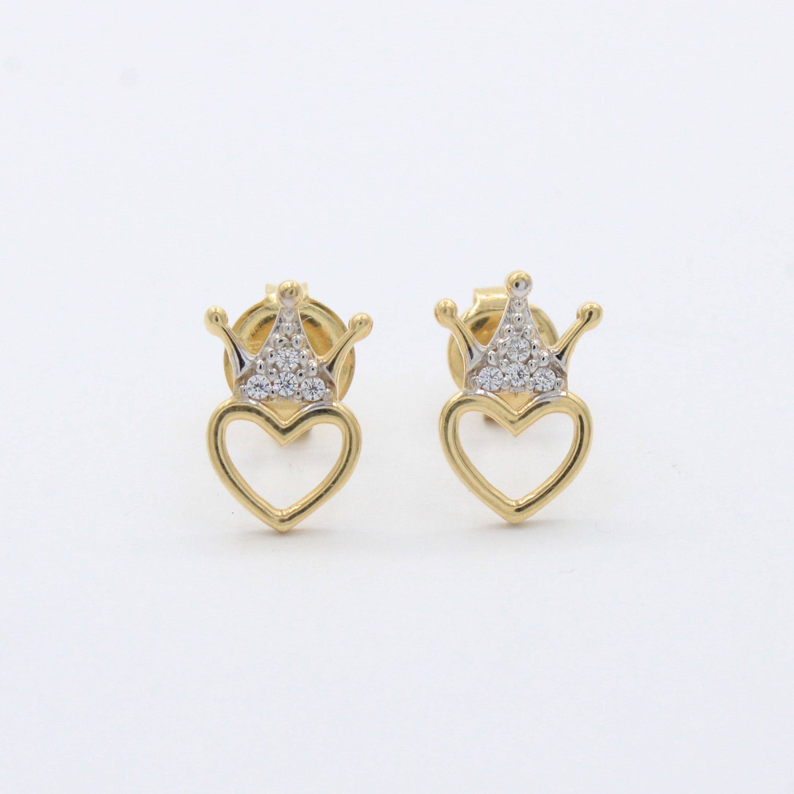 Arete de Oro 14k Corazón y Corona con Incrustación de Zirconias mod. 10434