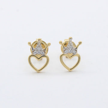 Arete de Oro 14k Corazón y Corona con Incrustación de Zirconias mod. 10434
