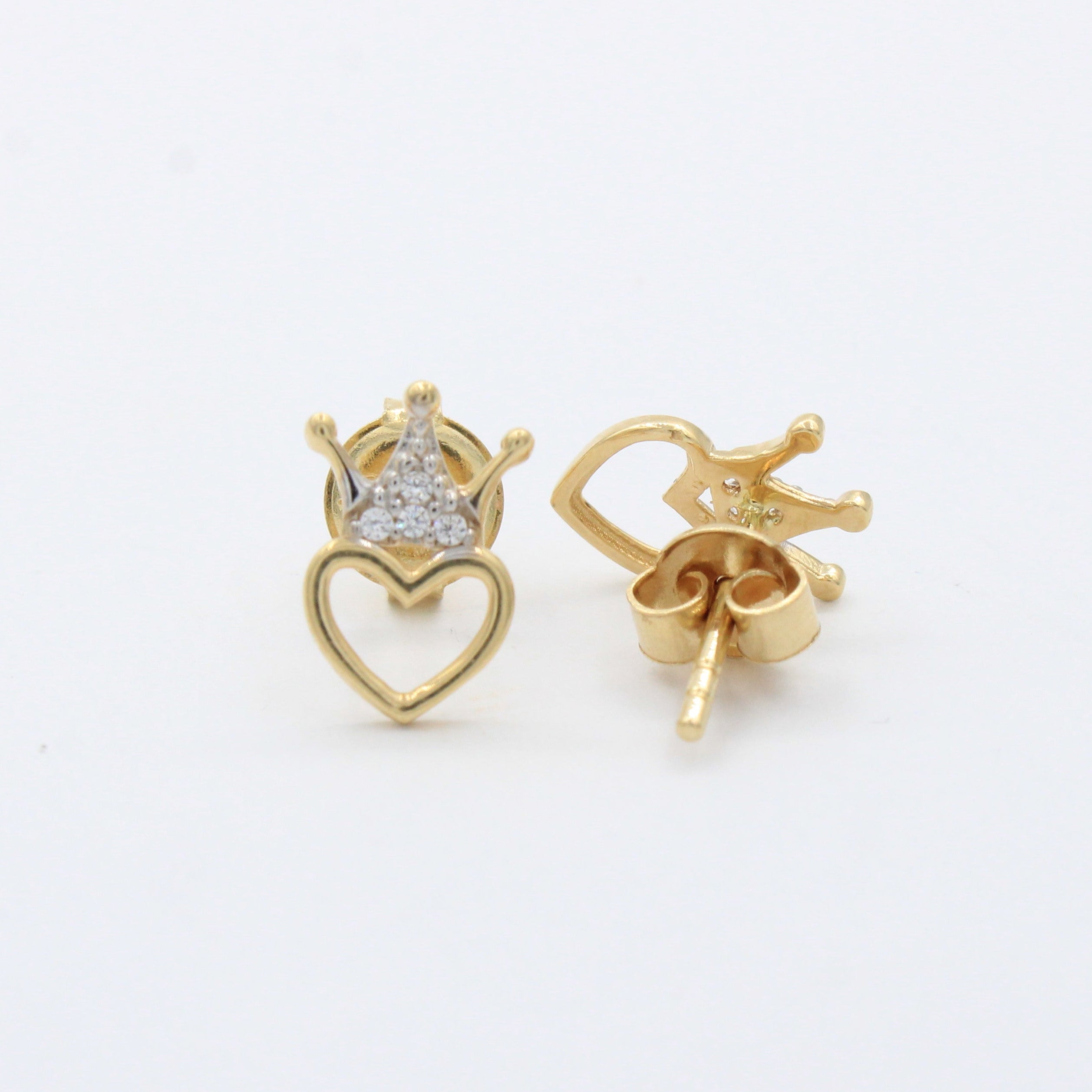Arete de Oro 14k Corazón y Corona con Incrustación de Zirconias mod. 10434