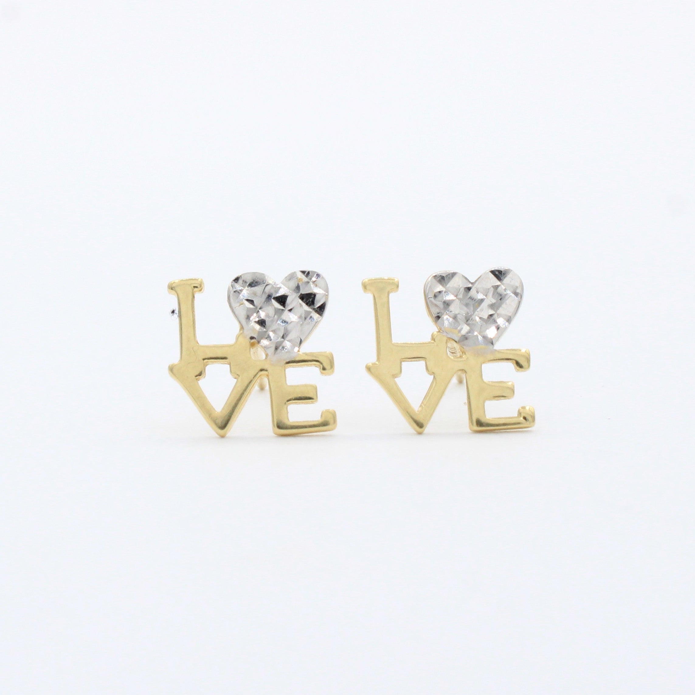 Arete de Oro 14k Diseño LOVE con Detalle Diamantado mod. 10433