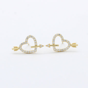 Arete de Oro 14k Corazón Flechado con Incrustación de Zirconias Finas mod. 10432