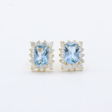 Arete de Oro 14k con Zirconia Rectangular Color Azul y Biselado Brillante mod. 10430