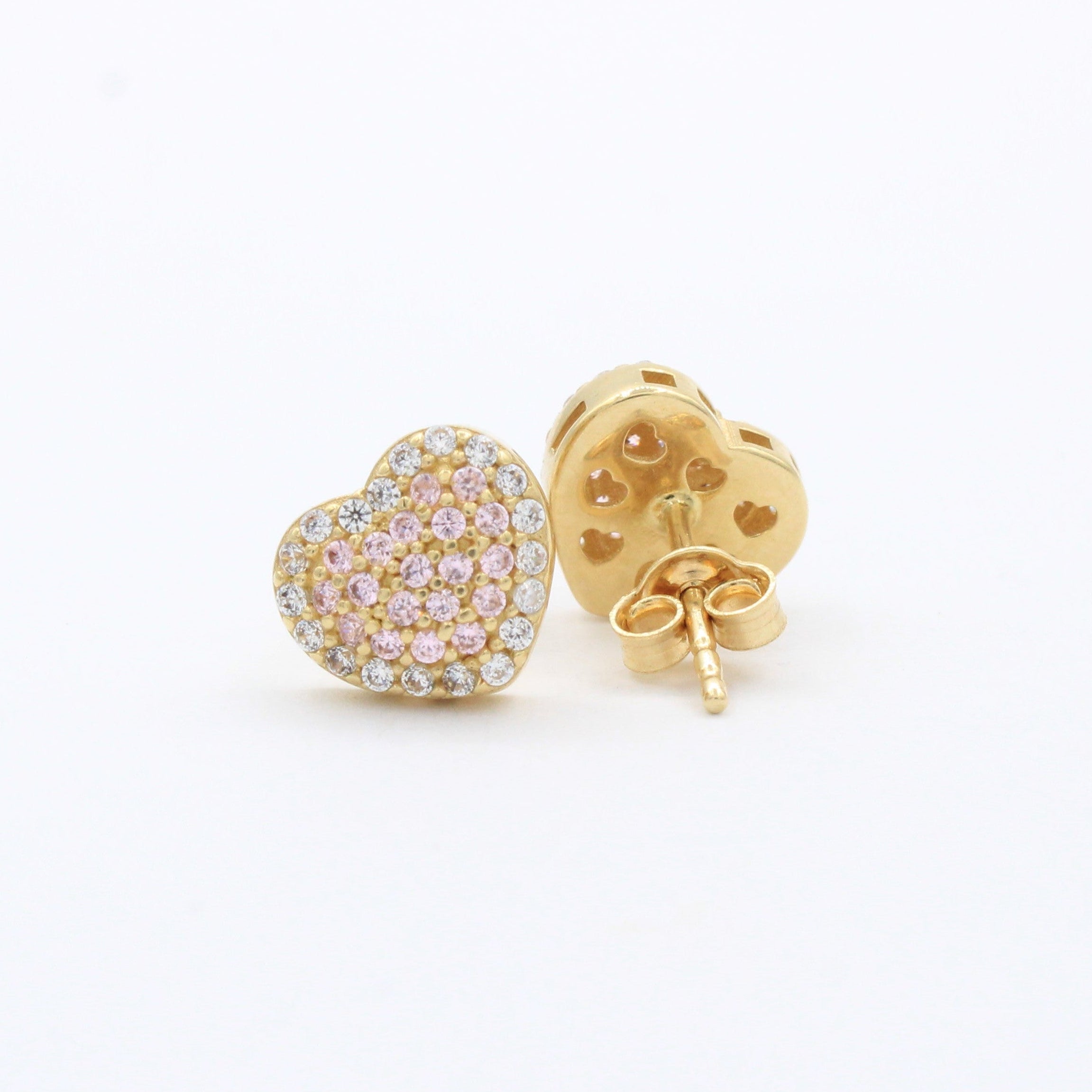 Arete de Oro 14k Corazón Inflado con Incrustación de Zirconias Finas mod. 10426