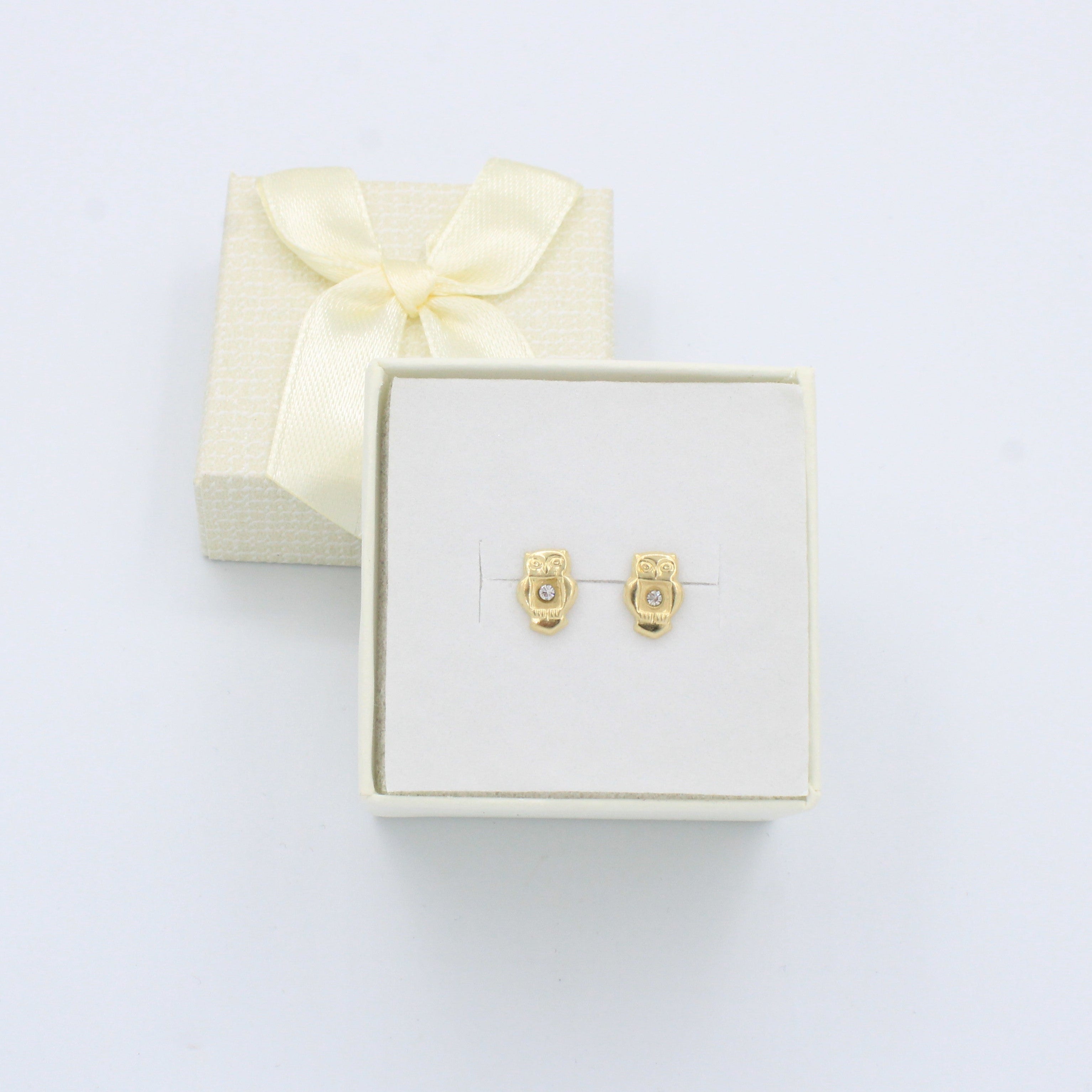 Broquel de Oro 10k Diseño de Búho con ZIrconia Brillante mod. 10438