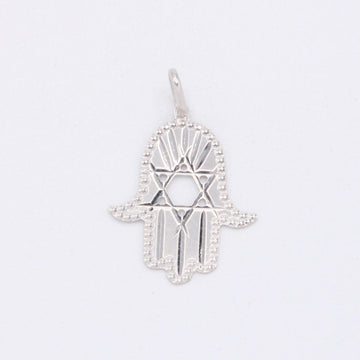 Dije de Oro 14k Blanco Mano de Fátima con Estrella de David Diamantado mod. 10937