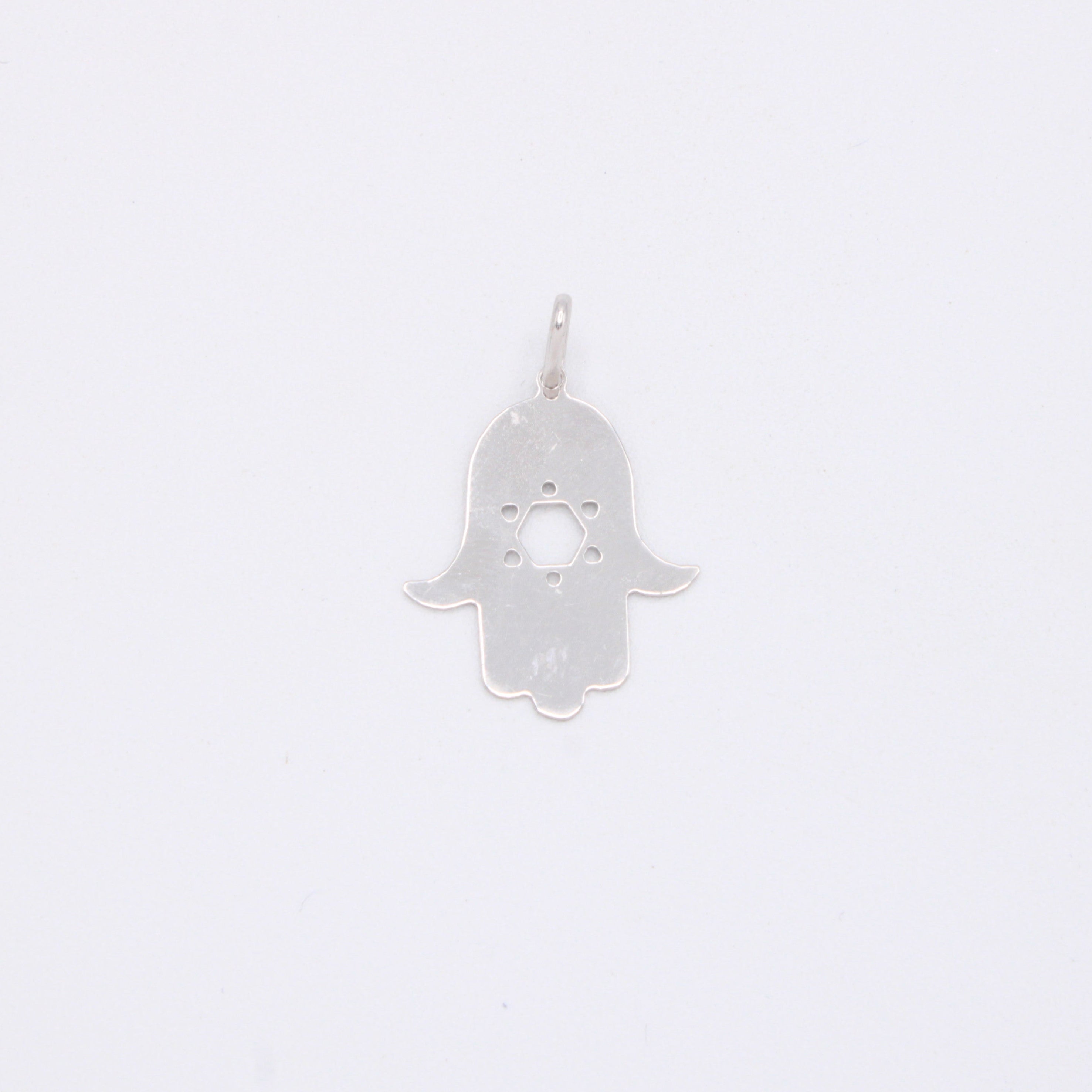 Dije de Oro 14k Blanco Mano de Fátima con Estrella de David Diamantado mod. 10937