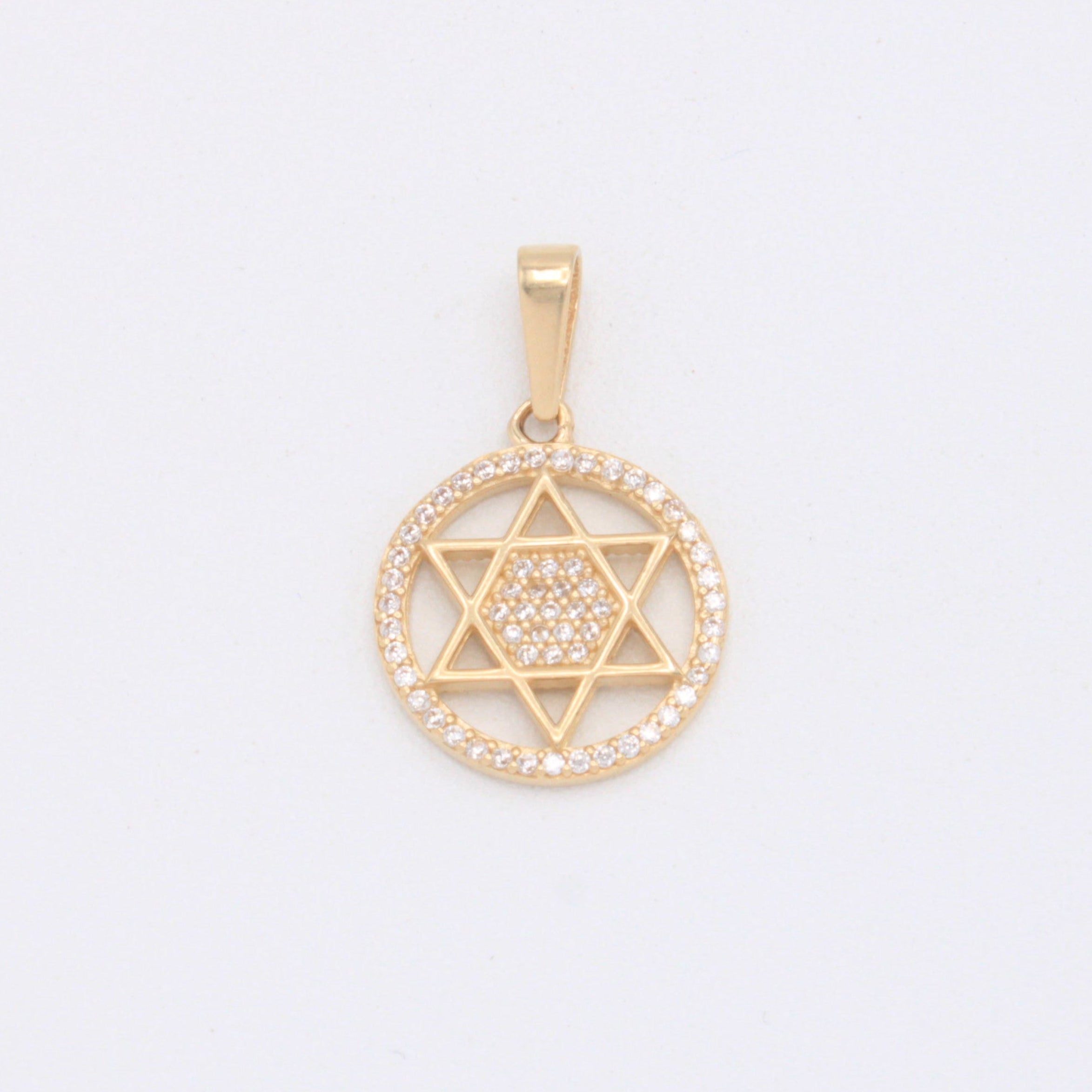Dije de Oro 14k Estrella de David en Circulo con Zirconias mod. 10940