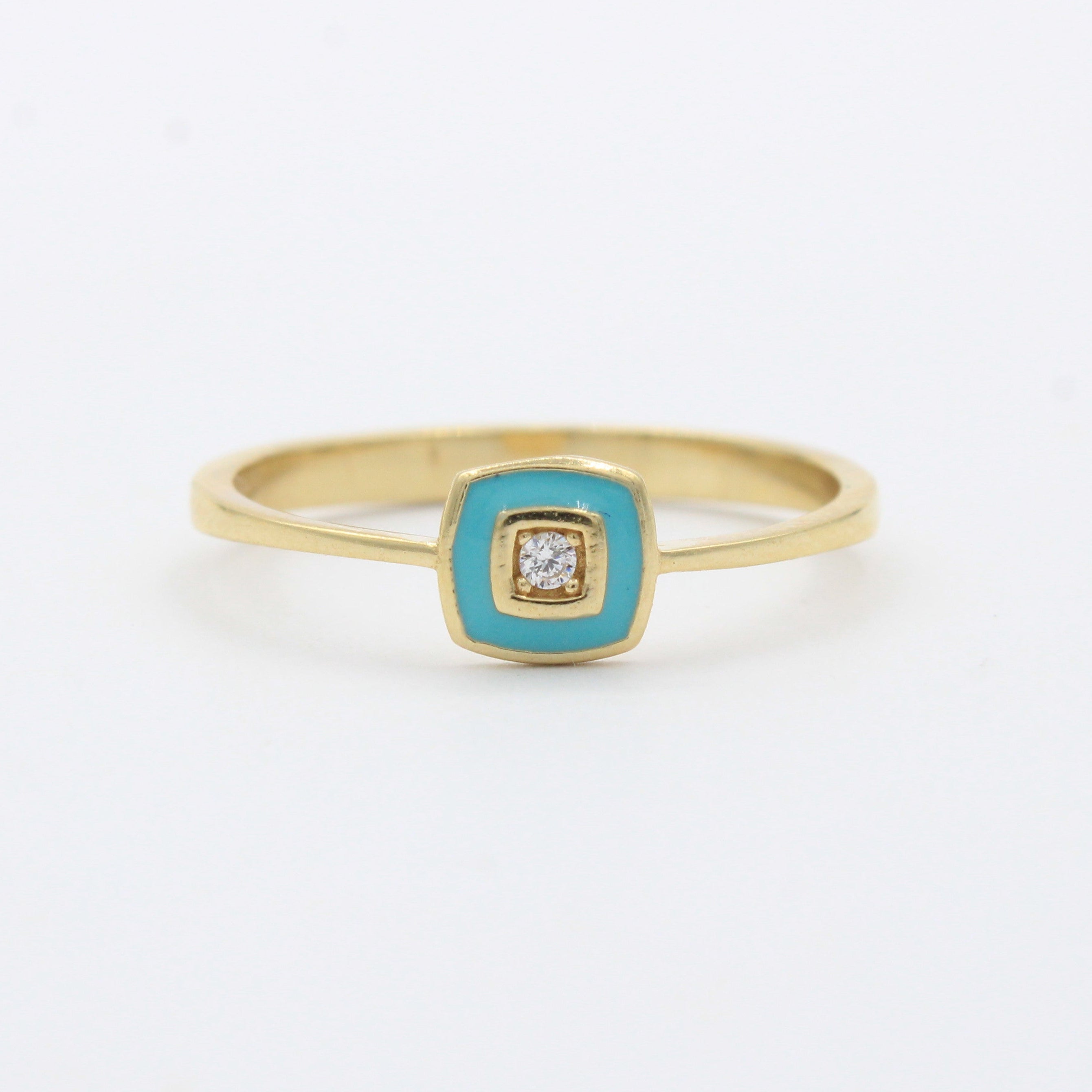 Anillo de Oro 14k Suerte Turquesa con Chispa de Zirconia mod. 10457