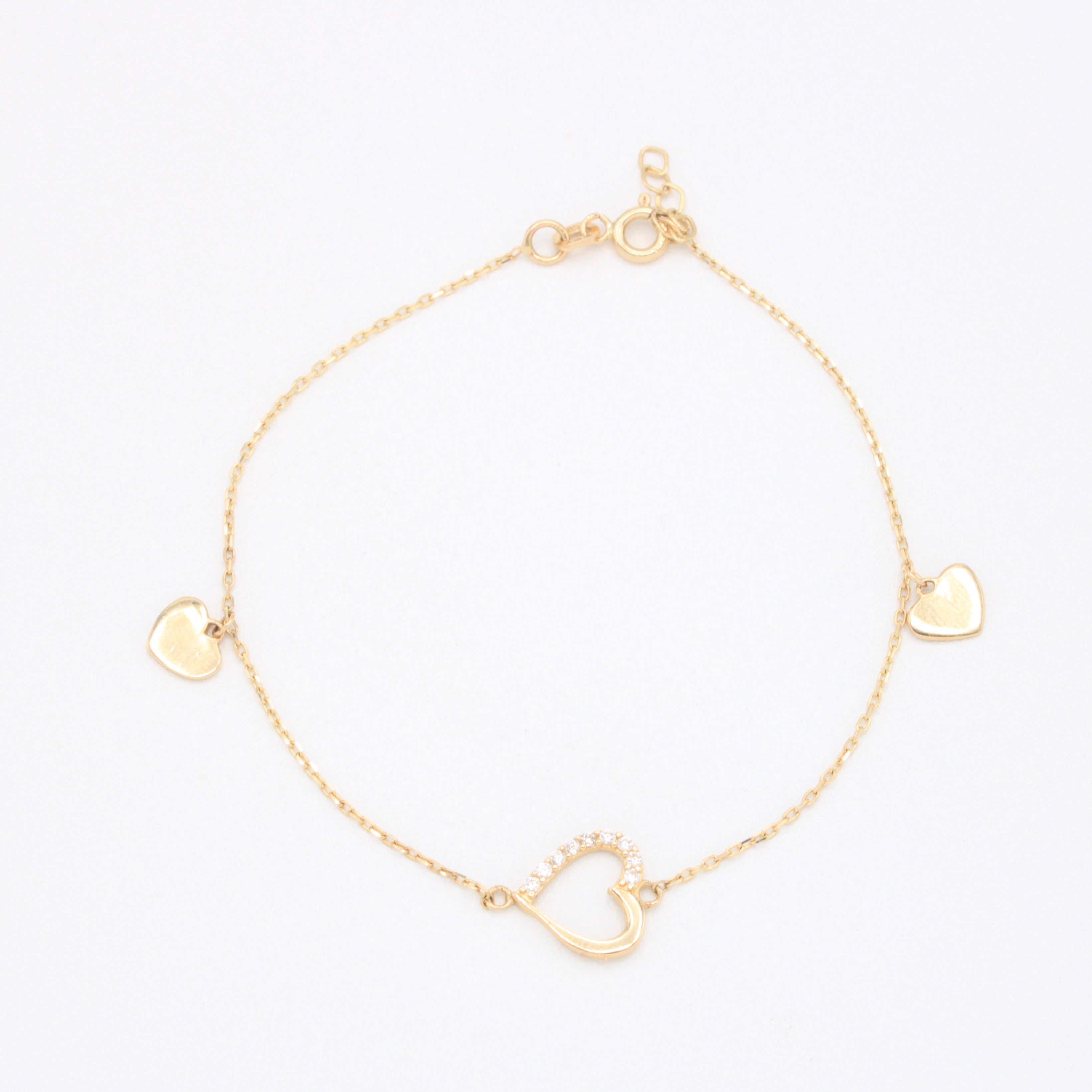 Pulsera de Oro 14k Colgantes de Corazones y Zirconias mod. 10946