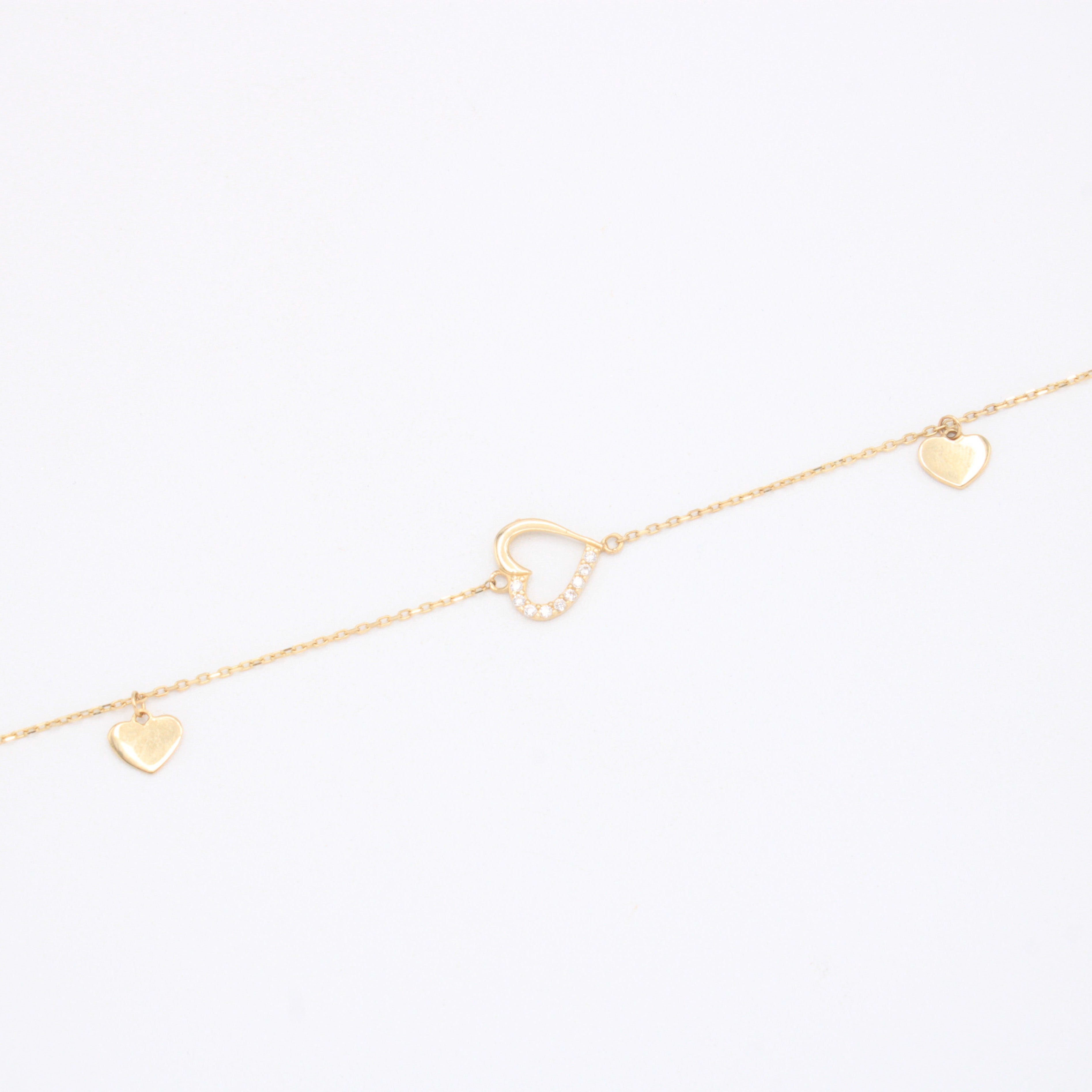 Pulsera de Oro 14k Colgantes de Corazones y Zirconias mod. 10946