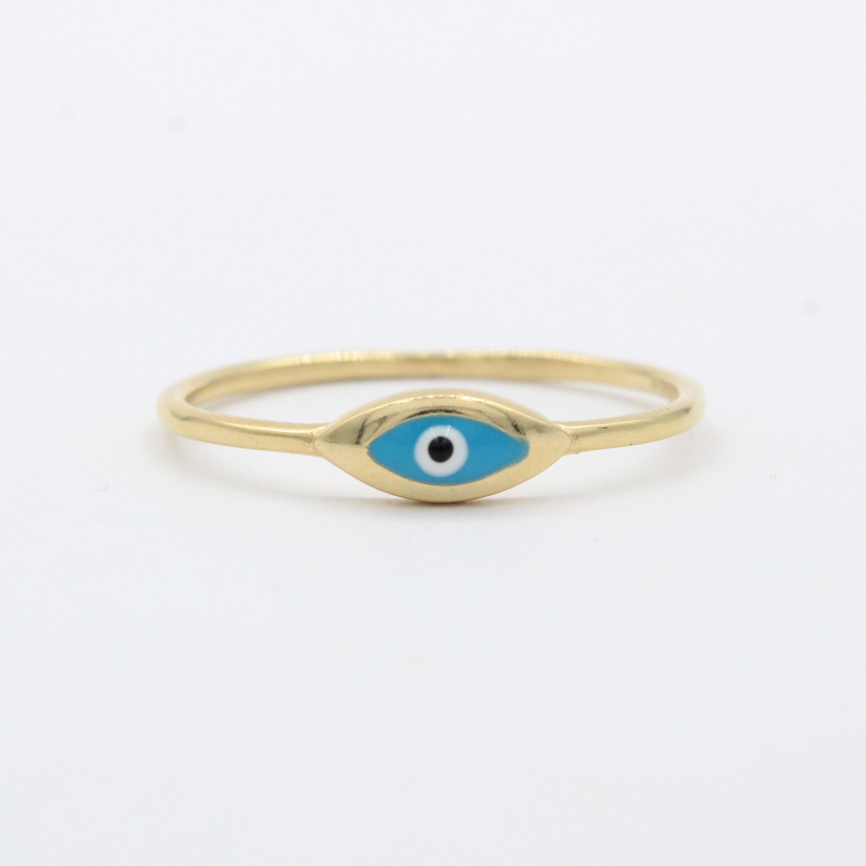 Anillo de Oro 14k Ojo Turco Azul con Bisel mod. 10459