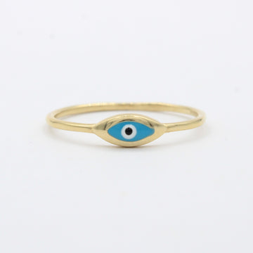 Anillo de Oro 14k Ojo Turco Azul con Bisel mod. 10459
