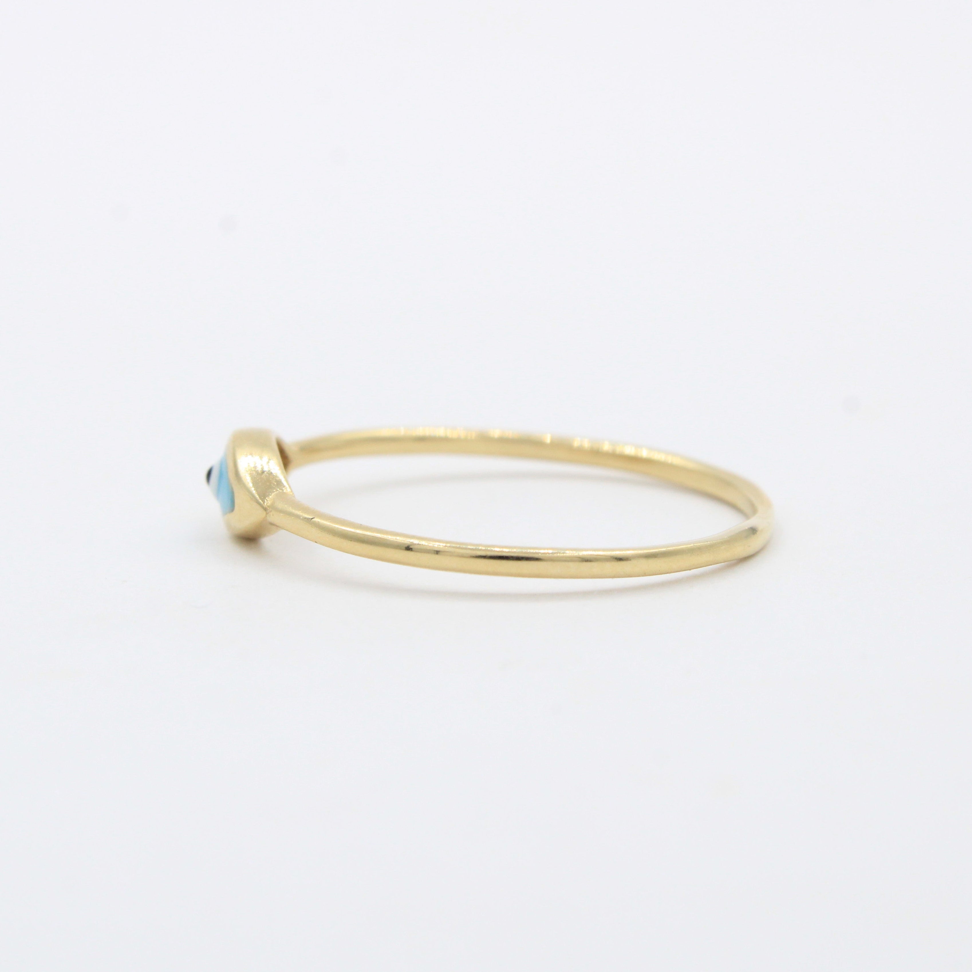 Anillo de Oro 14k Ojo Turco Azul con Bisel mod. 10459