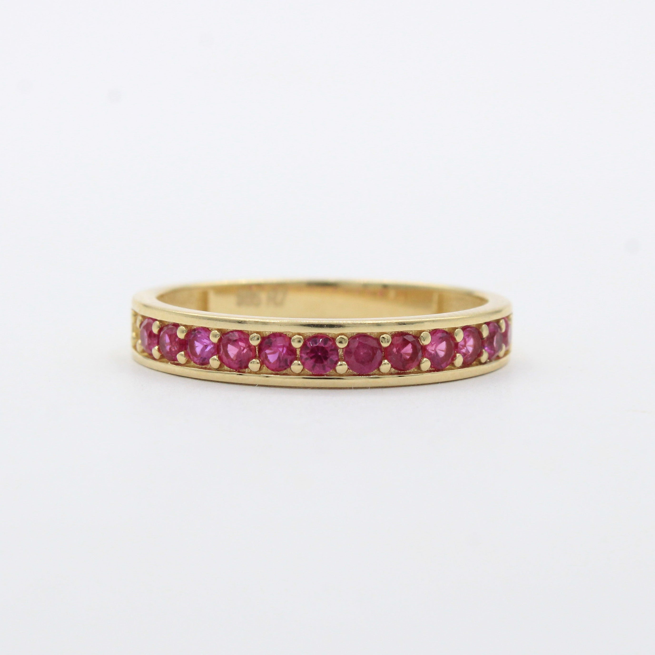 Anillo de Oro 14k Media Churumbela con Zirconias de Tono Rojo mod. 10465