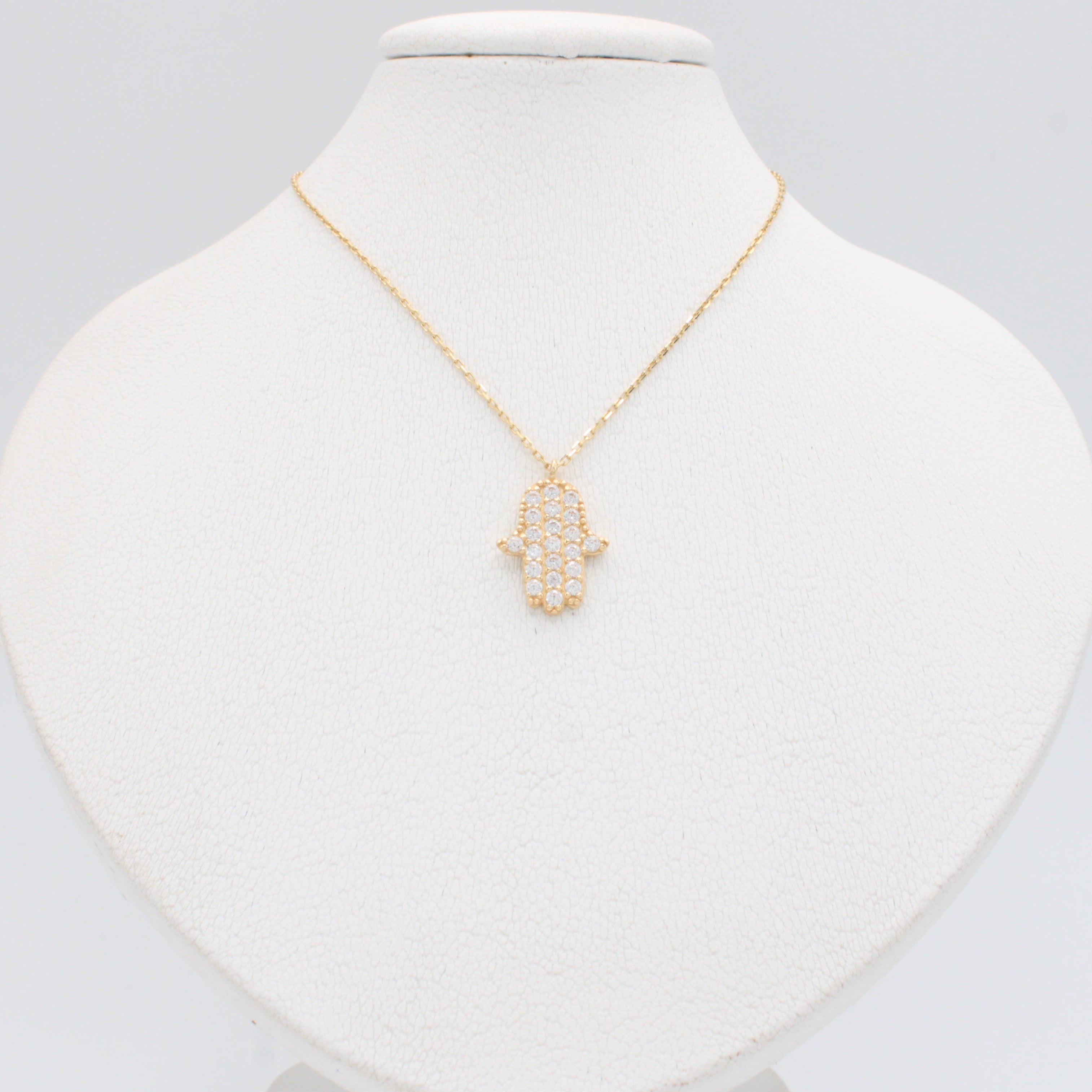Gargantilla de Oro 14k Diseño Mano de Fátima con Zirconias mod. 10954