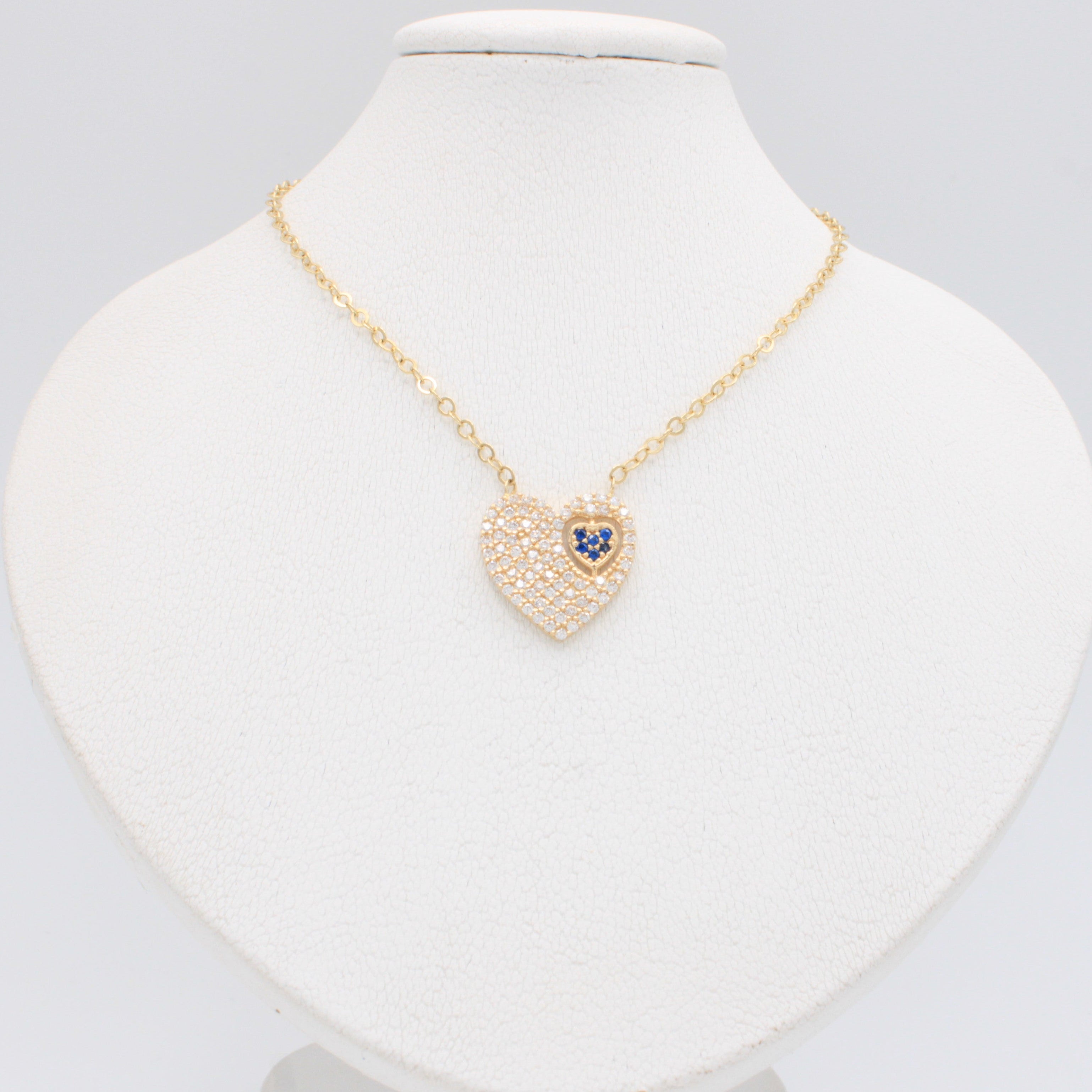 Gargantilla de Oro 14k Diseño Corazón con Zirconias Azules mod. 10955