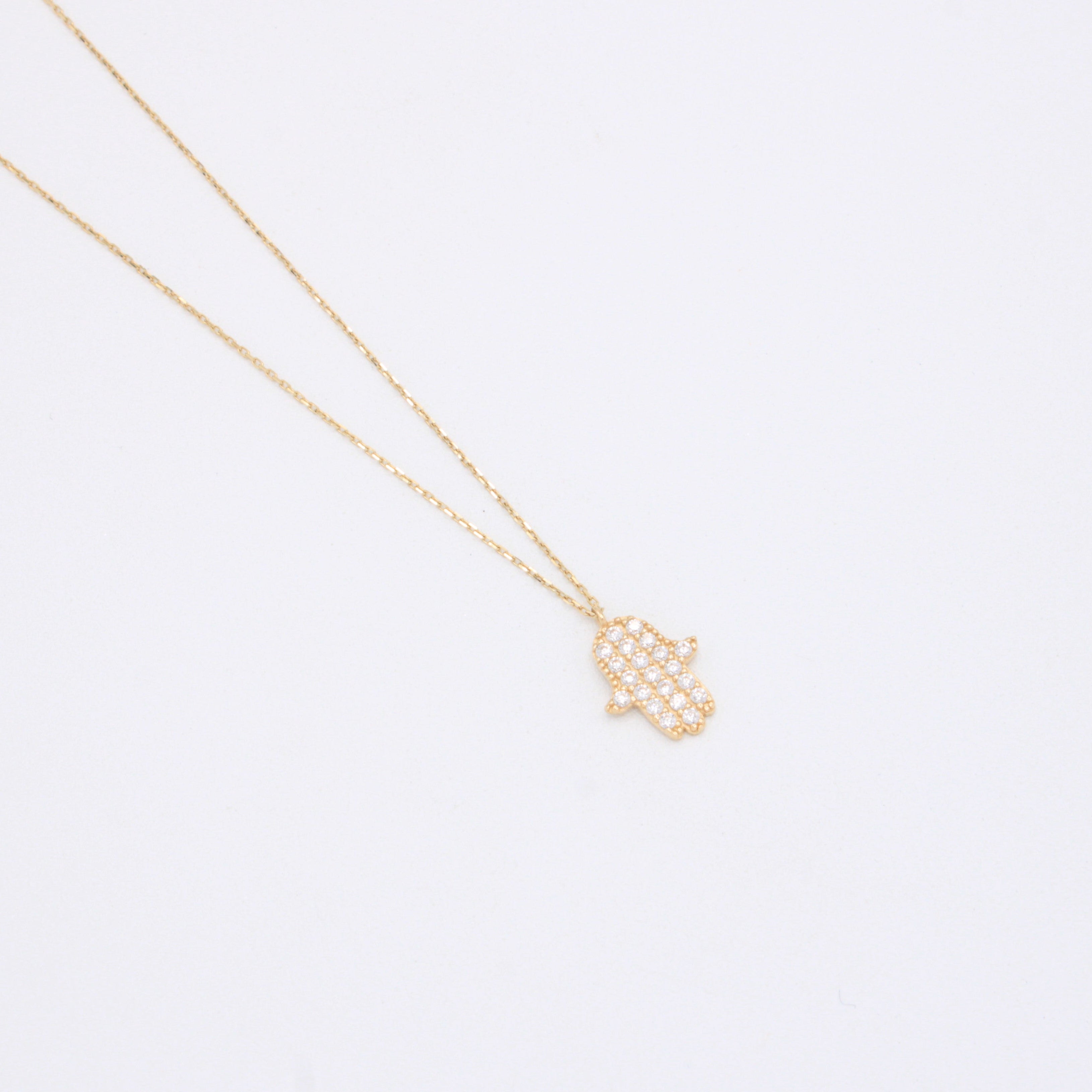 Gargantilla de Oro 14k Diseño Mano de Fátima con Zirconias mod. 10954