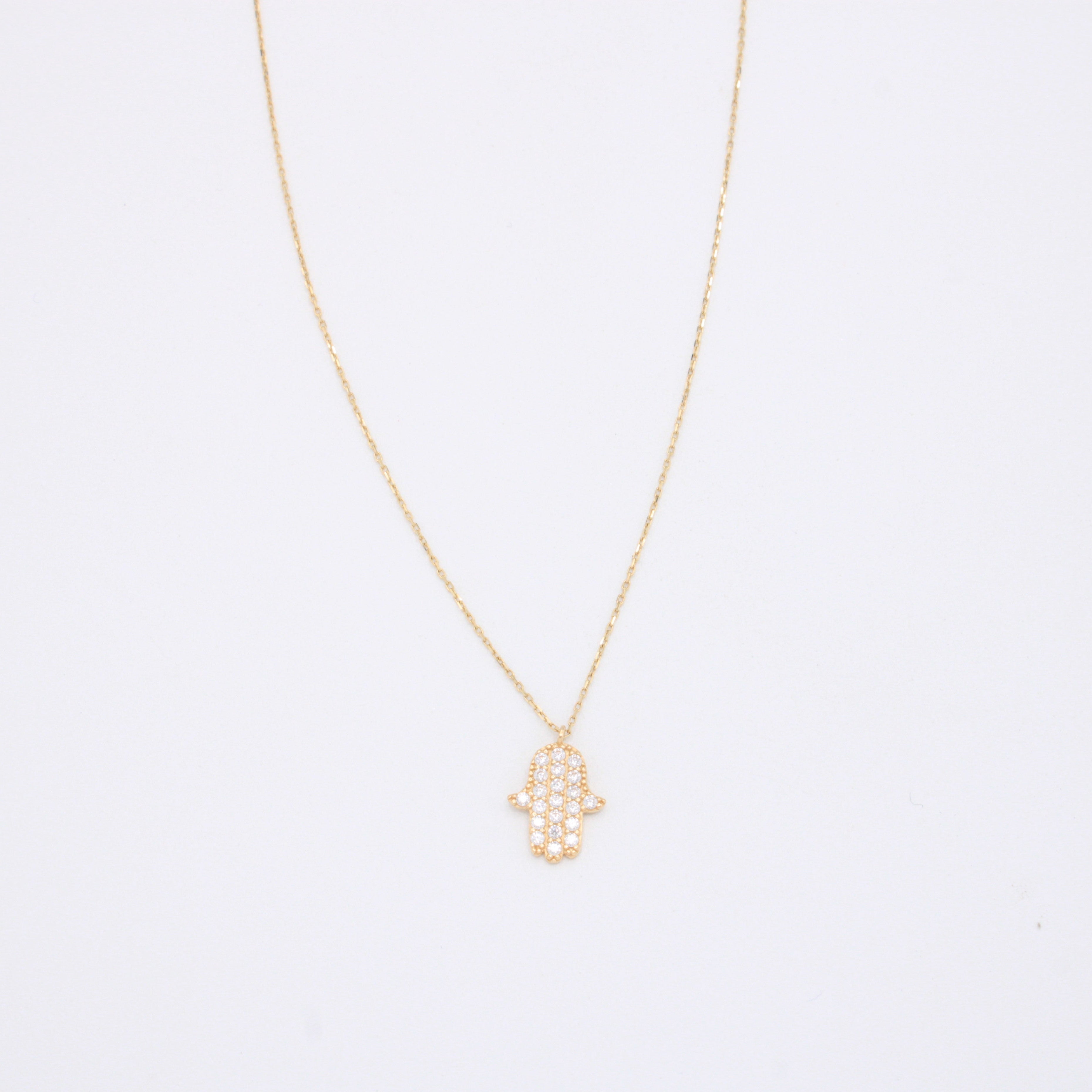 Gargantilla de Oro 14k Diseño Mano de Fátima con Zirconias mod. 10954