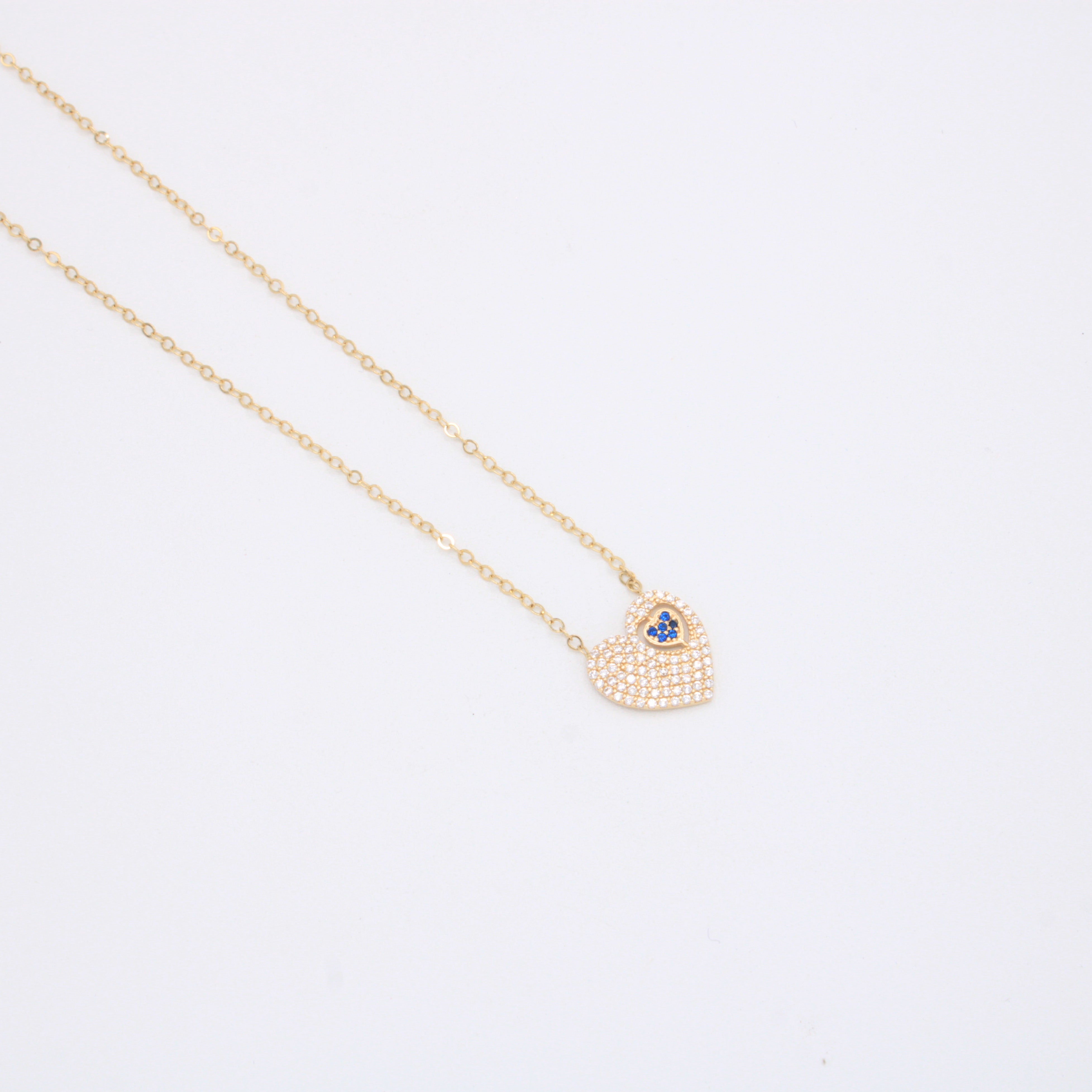 Gargantilla de Oro 14k Diseño Corazón con Zirconias Azules mod. 10955