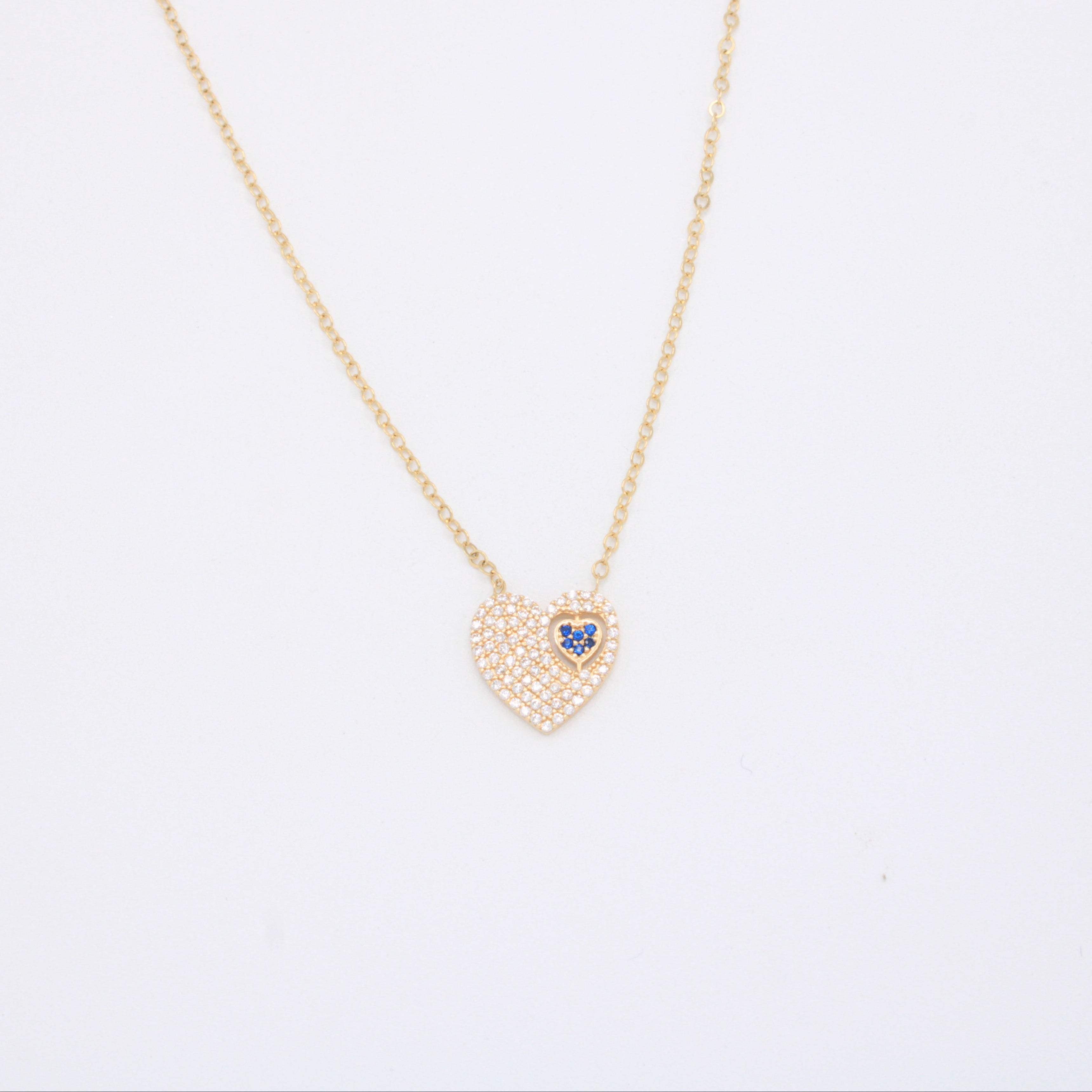 Gargantilla de Oro 14k Diseño Corazón con Zirconias Azules mod. 10955