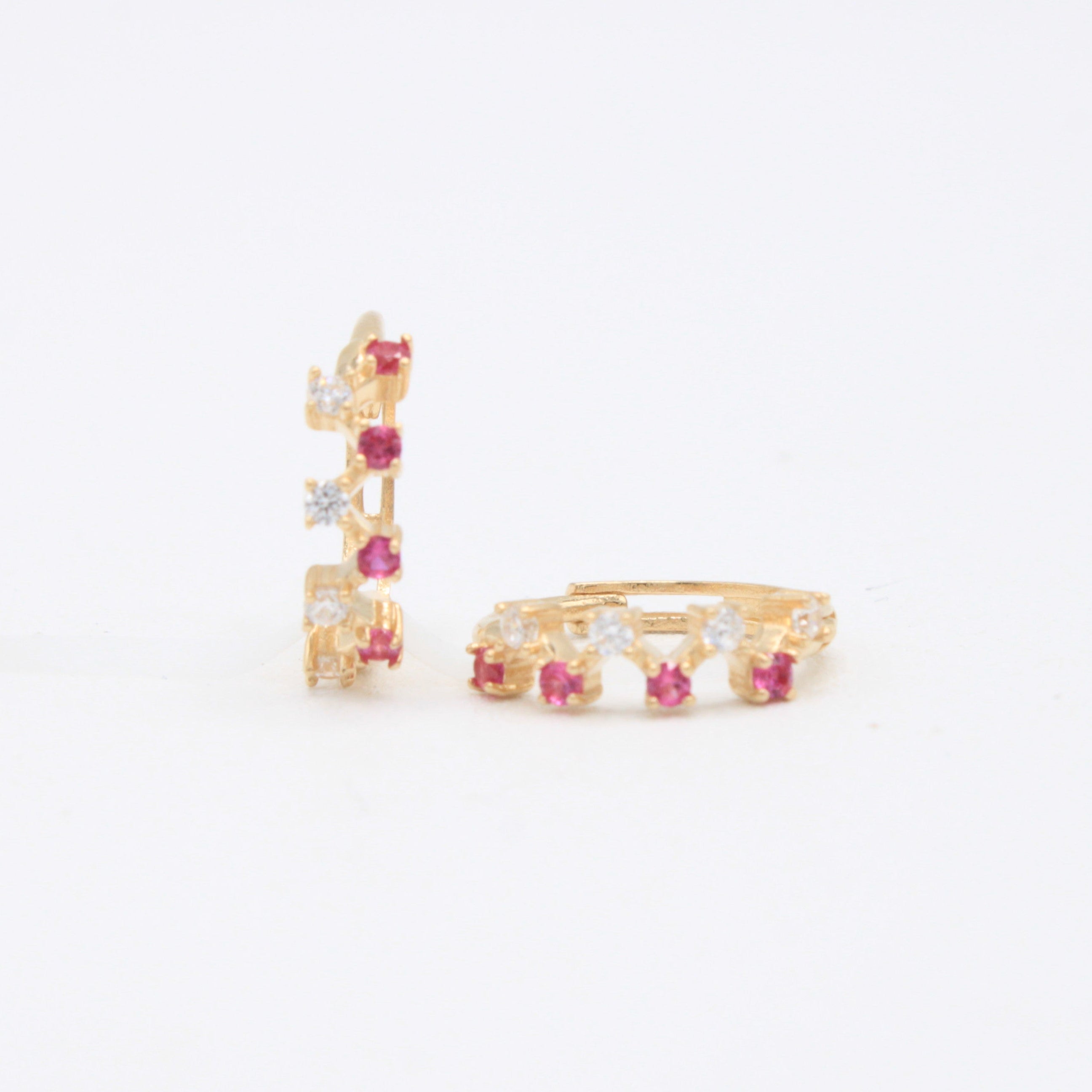 Grapa de Oro 14k con Incrustación de Zirconias Rosas y Blancas mod. 11001