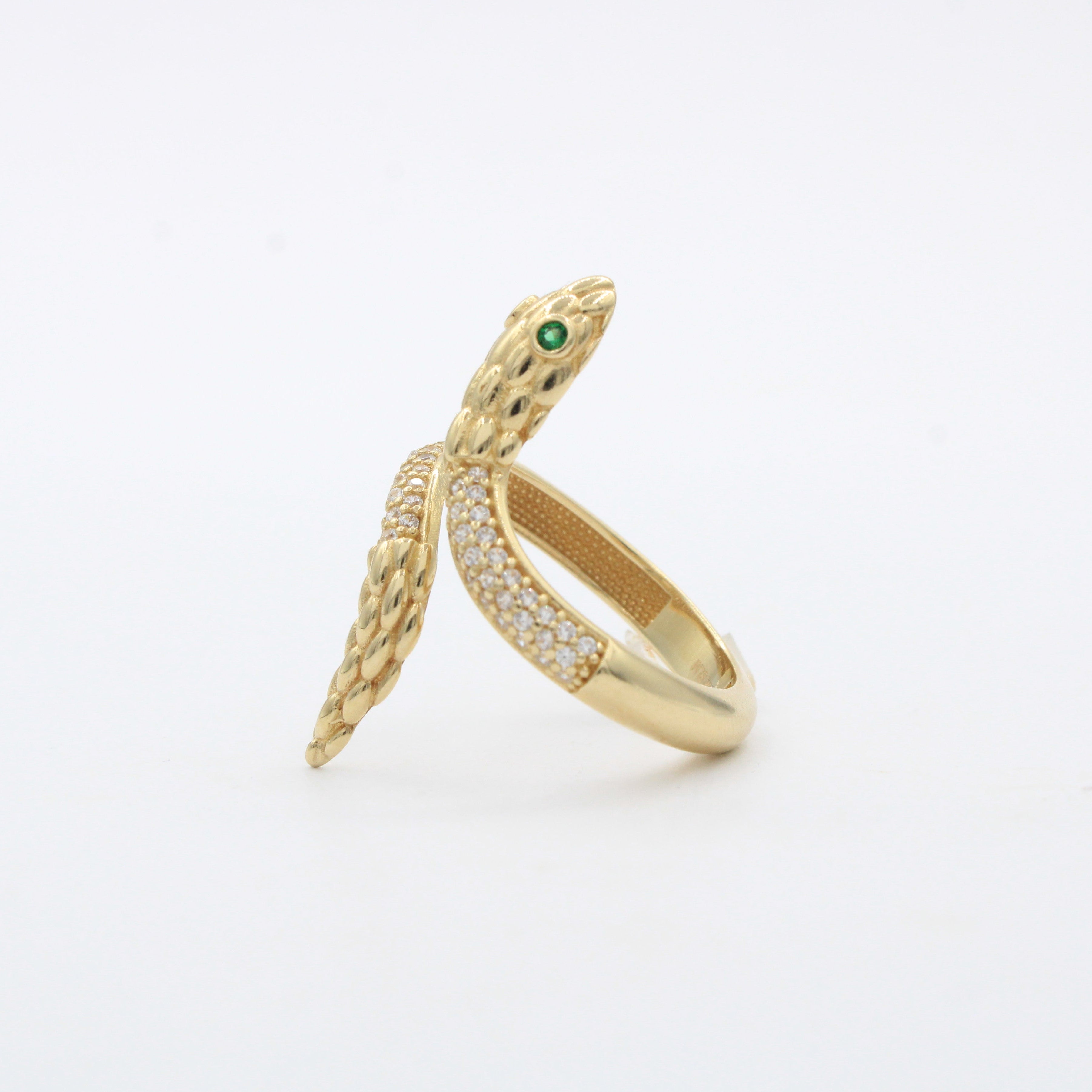 Anillo de Oro 14k Serpiente Atravesada con Incrustación de Zirconias mod. 10472