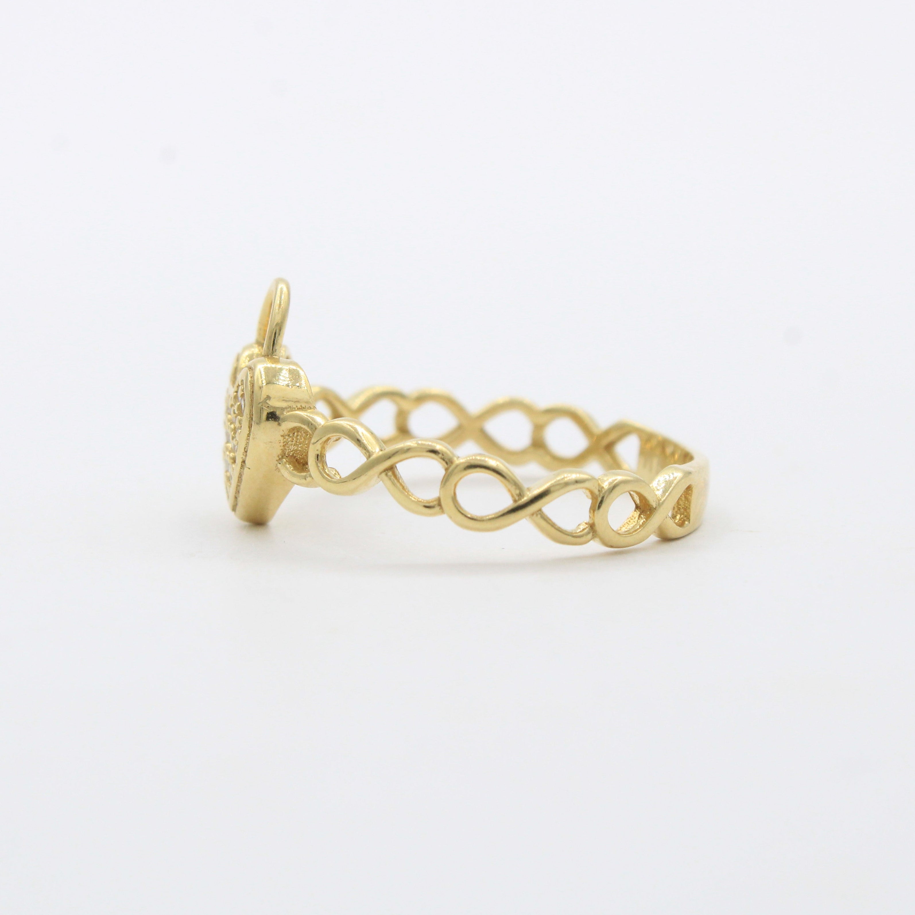 Anillo de Oro 14k Circunferencia de Infinitos con Candado de Corazón y Zirconias mod. 10474