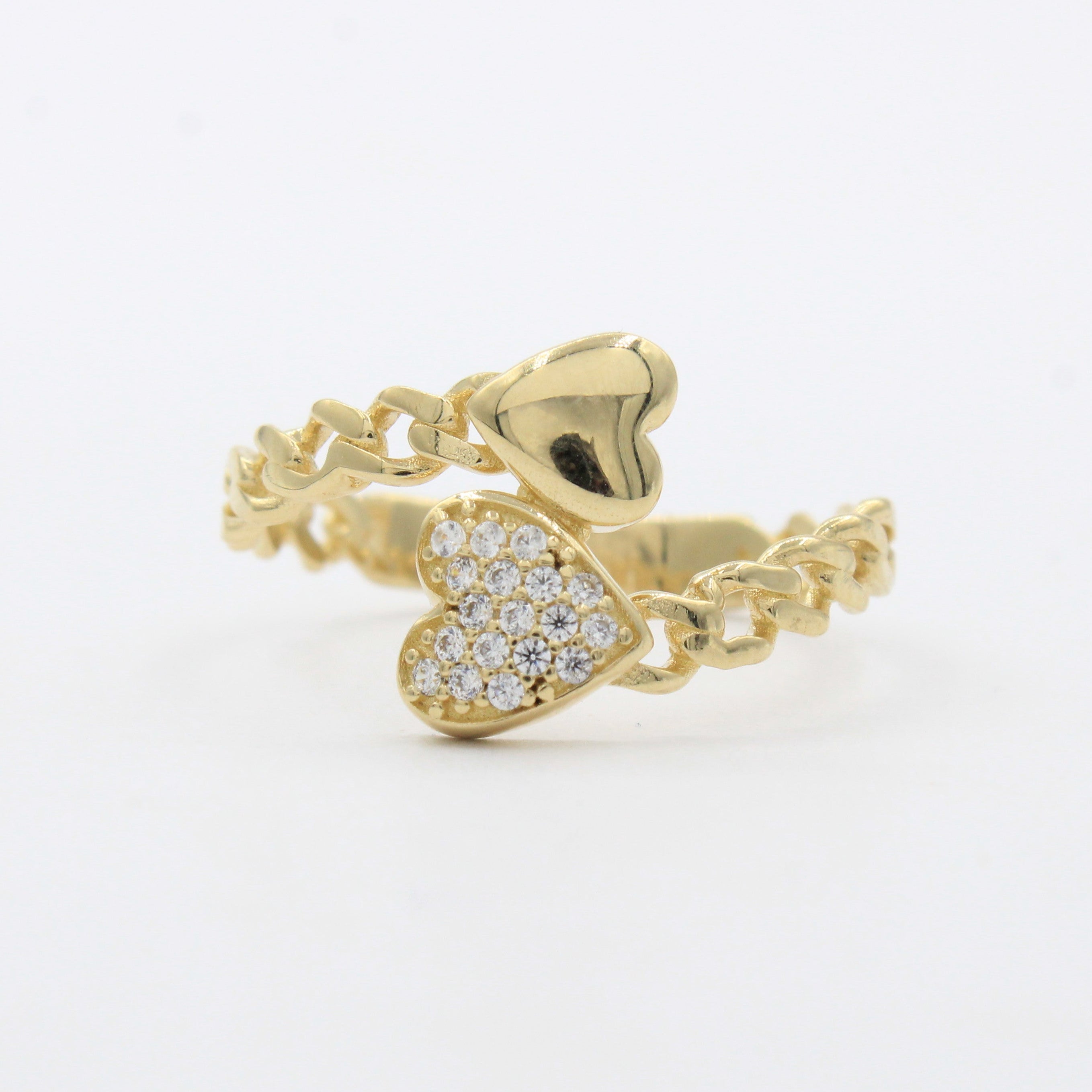 Anillo de Oro 14k Corazones Cruzados Detallado con Zirconias mod. 10478